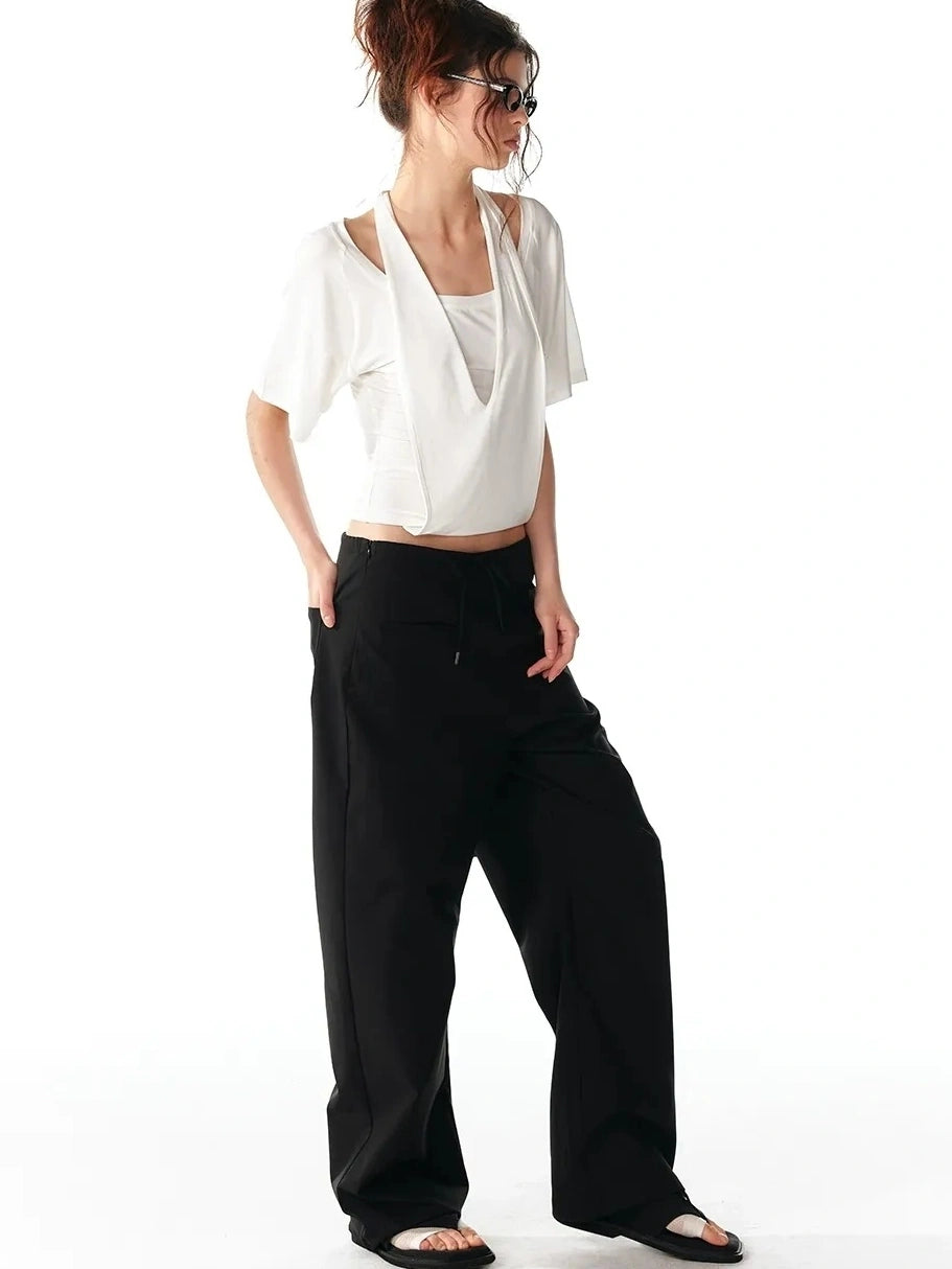ALINNV STUDIO Pleated Low Waist Wide Leg Trousers Pants