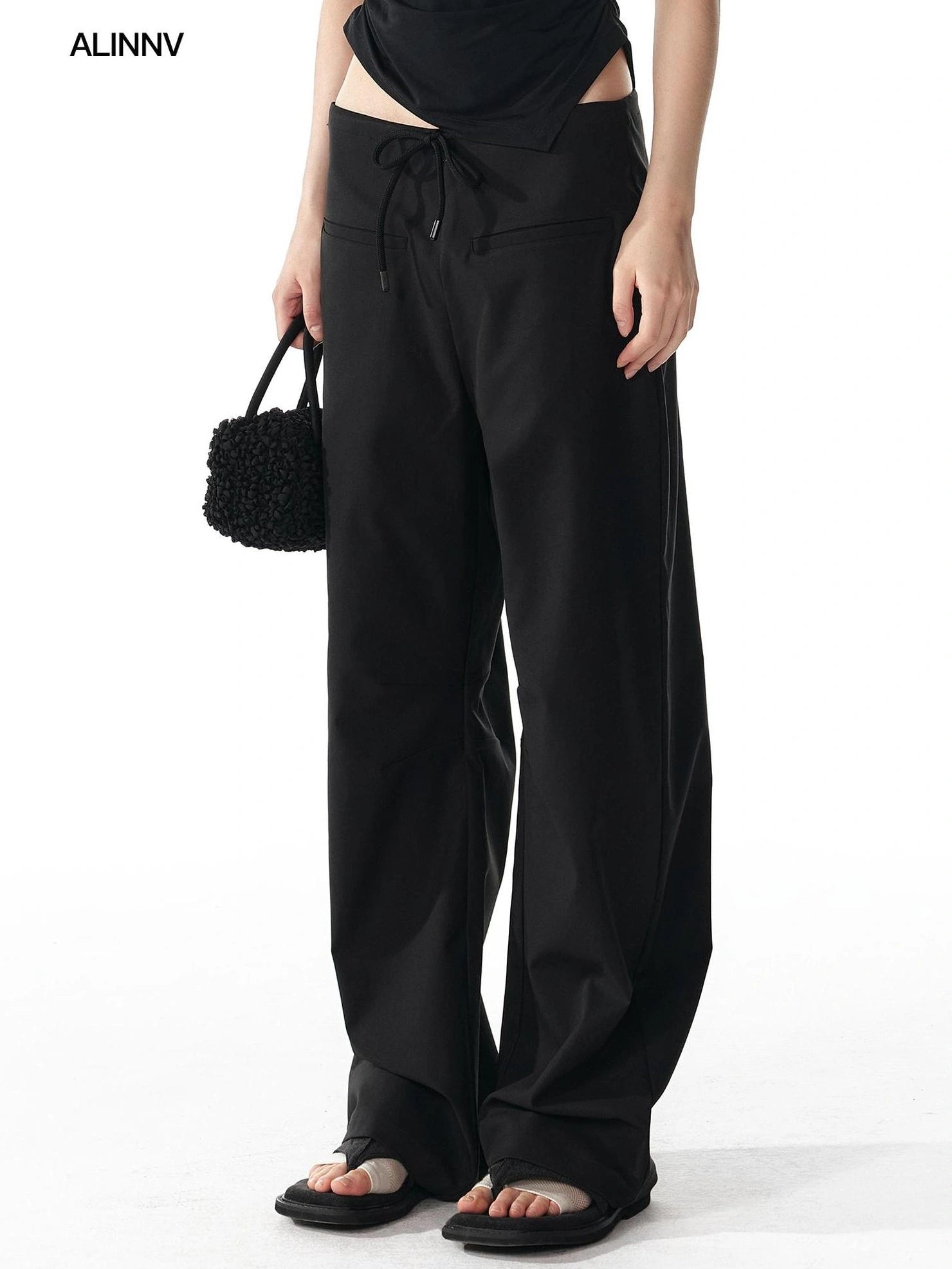 ALINNV STUDIO Pleated Low Waist Wide Leg Trousers Pants