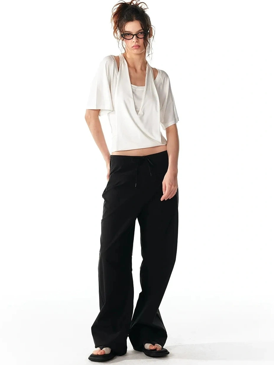 ALINNV STUDIO Pleated Low Waist Wide Leg Trousers Pants