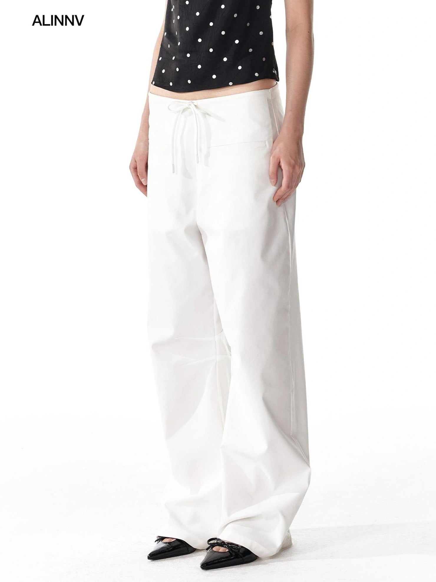 ALINNV STUDIO Pleated Low Waist Wide Leg Trousers Pants