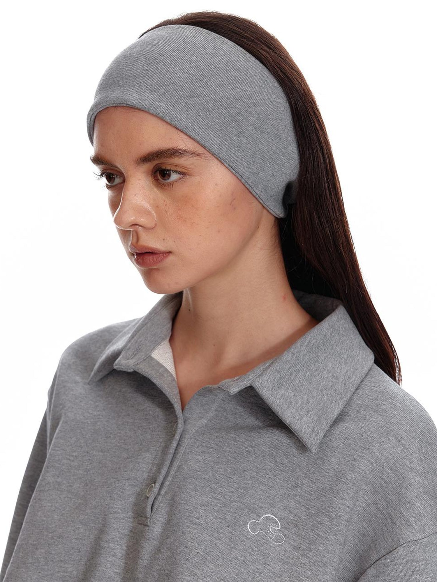 ALINNV STUDIO Polo Collar Drawstring Hem Embroidered Loose Fit Crop Sweatshirt