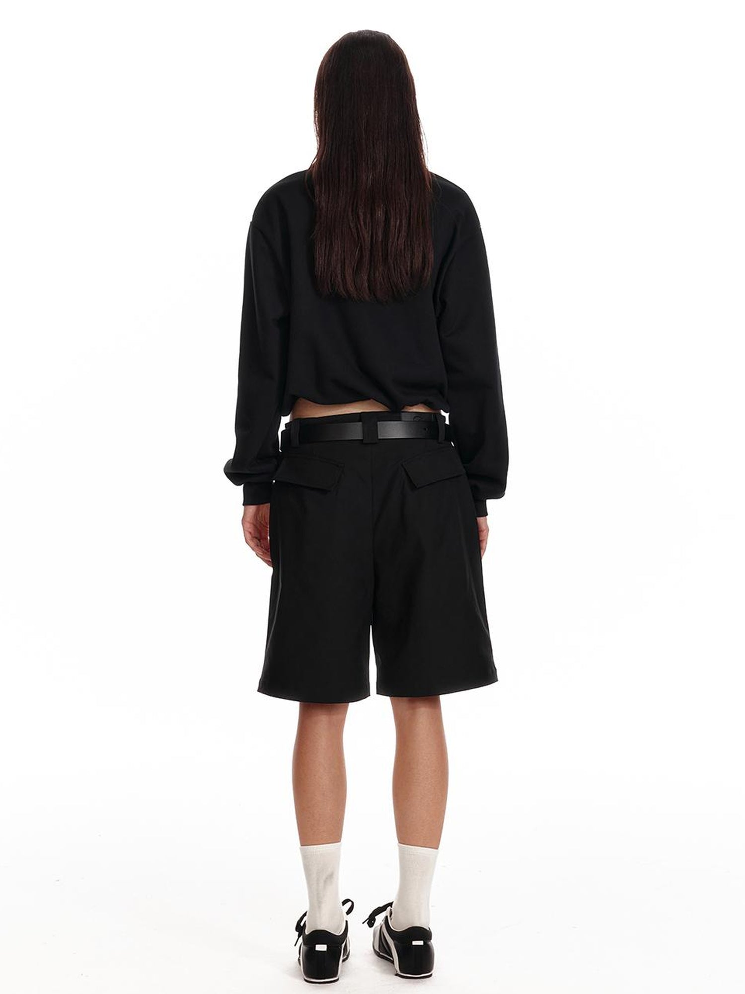 ALINNV STUDIO Polo Collar Drawstring Hem Embroidered Loose Fit Crop Sweatshirt