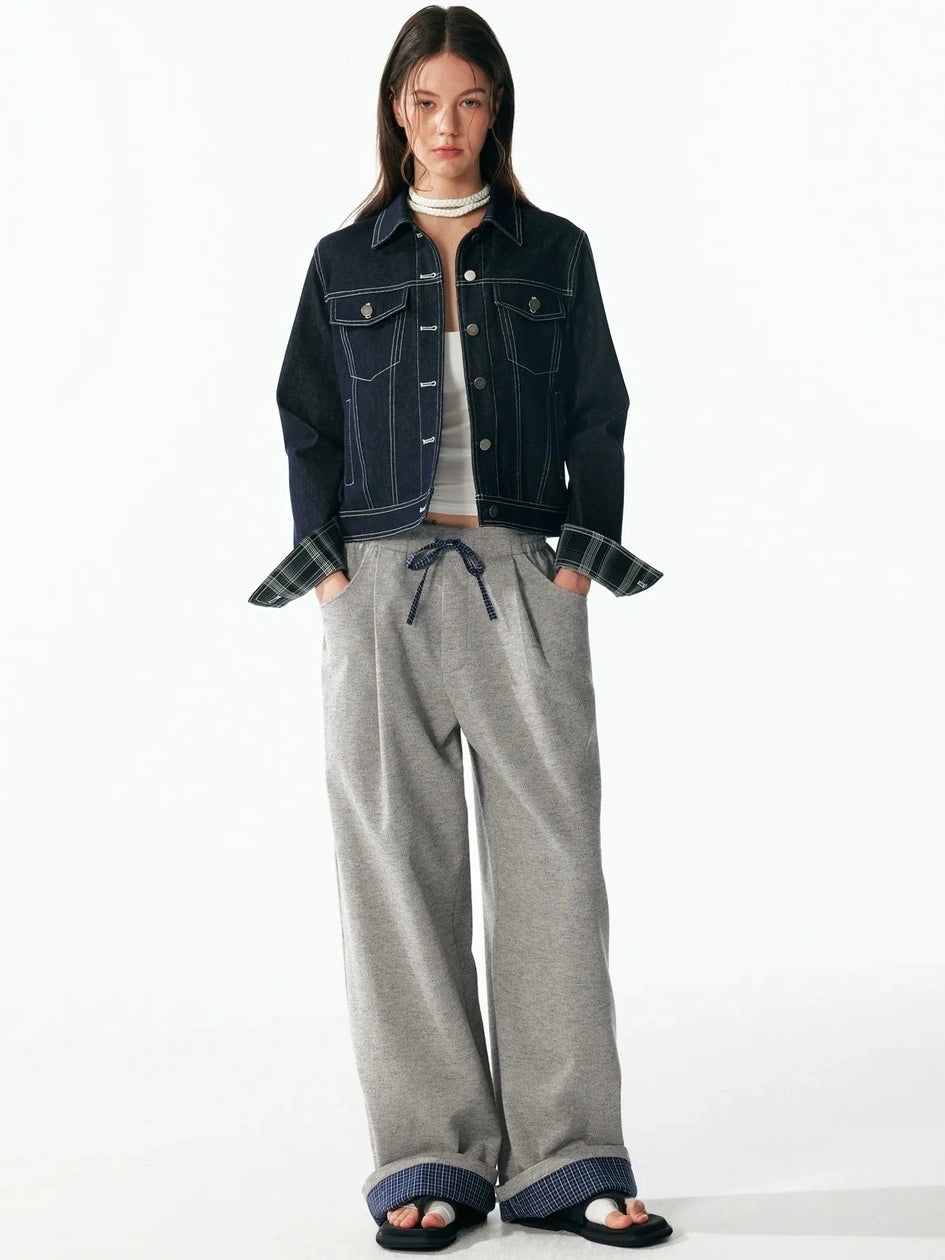 ALINNV STUDIO Retro Plaid Patchwork Hoodie And Relaxed Pants Set Hoodies/Sweatshirt