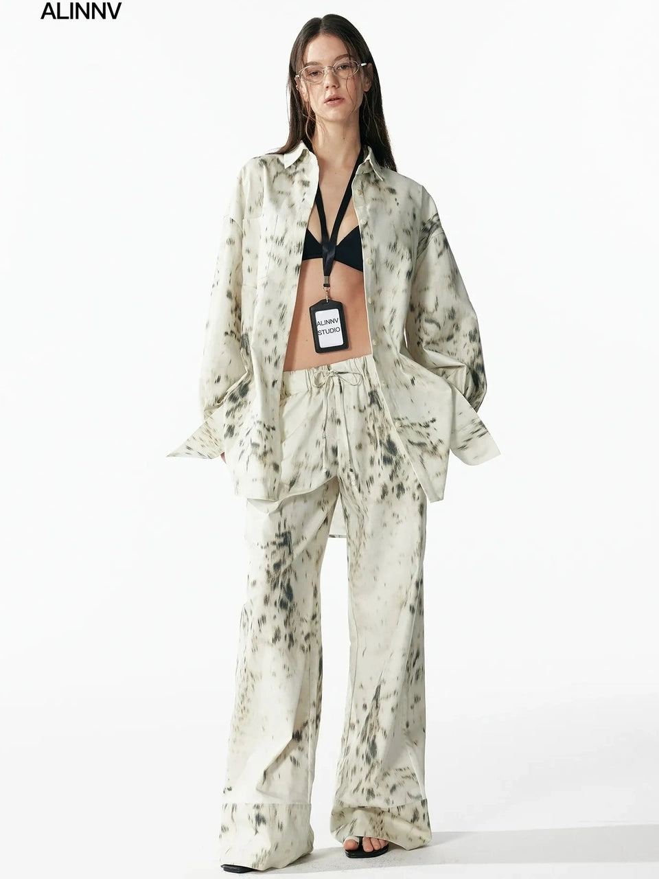 Retro Wild Leopard Print Loose Shirt And Straight Pants Set Shirts