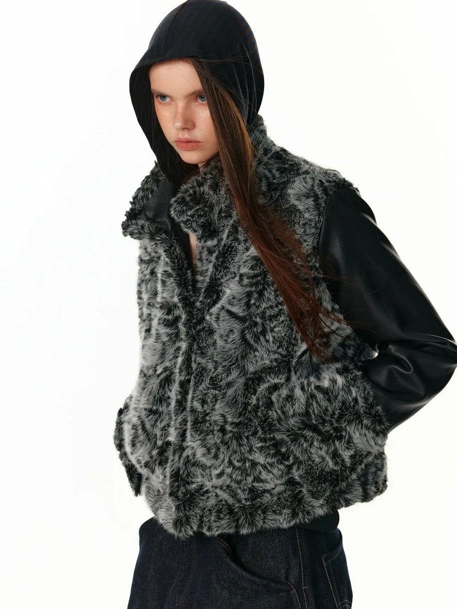 Reversible Faux Fur Denim Leather Short Jacket Jacket