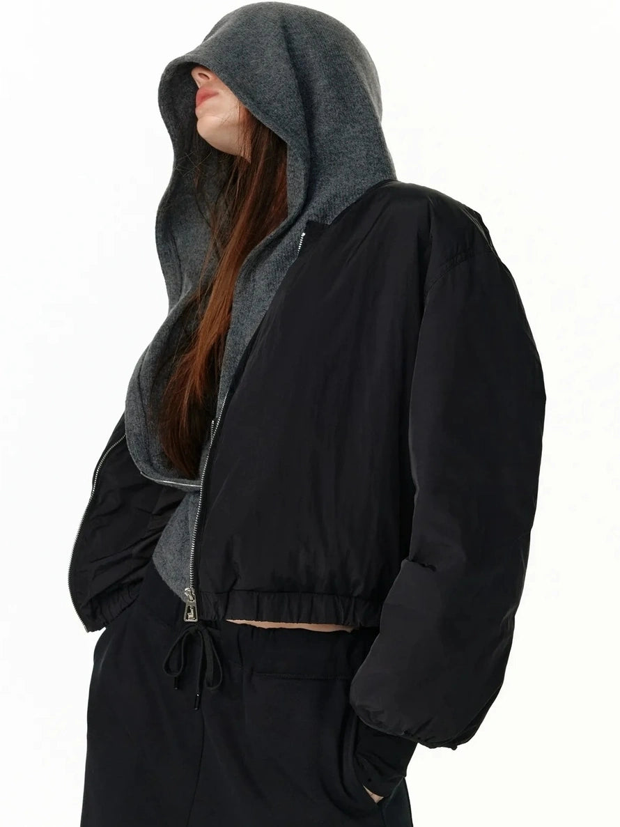 ALINNV STUDIO Short Puffer Jacket 90 White Duck Down Round Neck Down Jacket