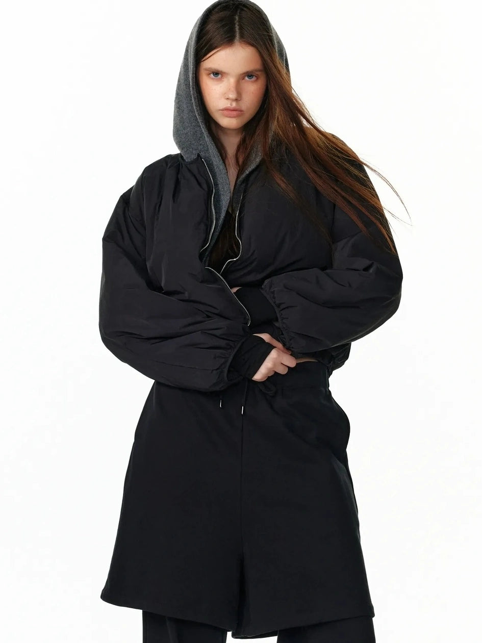 ALINNV STUDIO Short Puffer Jacket 90 White Duck Down Round Neck Down Jacket