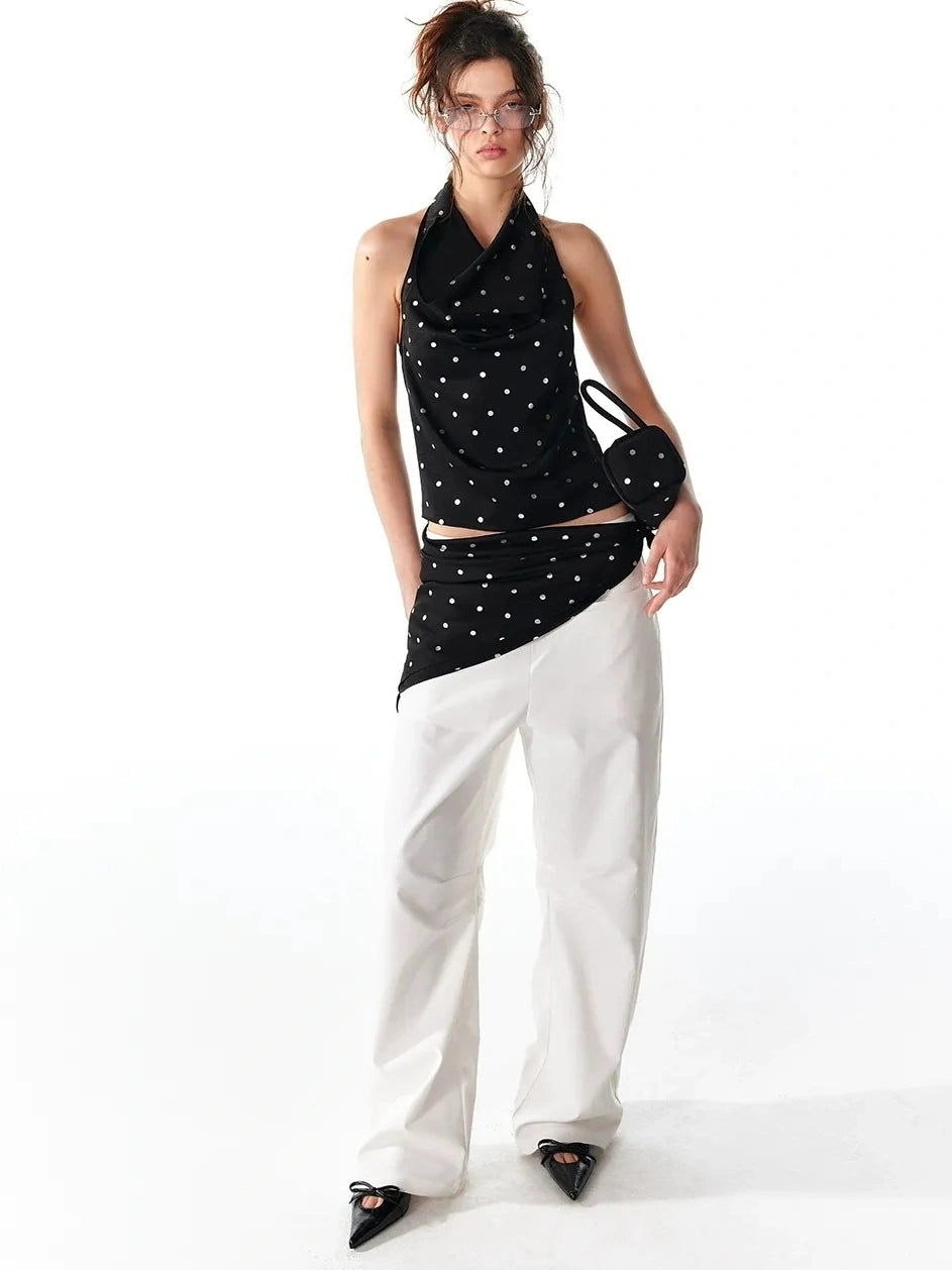 ALINNV STUDIO Silver Dot Draped Backless Tank Top Tank Top/Camisole