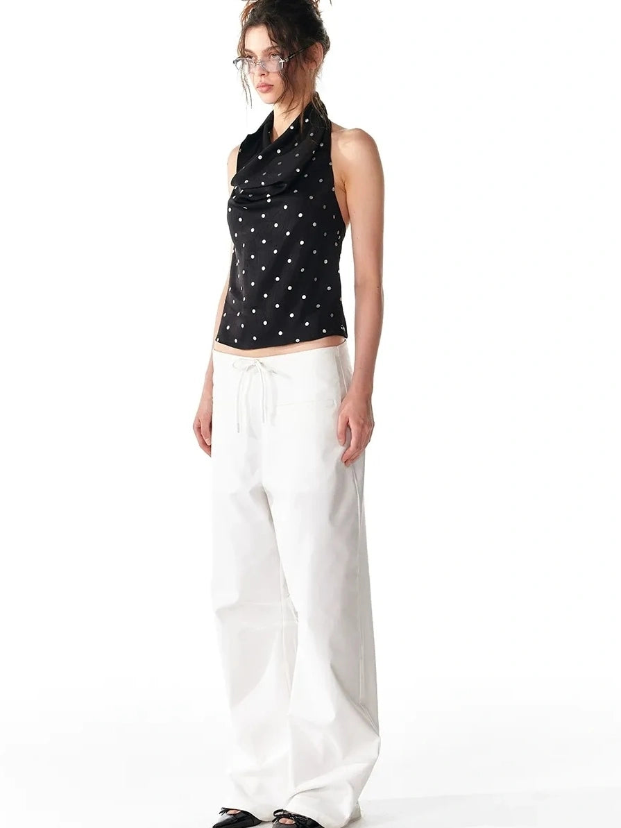 ALINNV STUDIO Silver Dot Draped Backless Tank Top Tank Top/Camisole