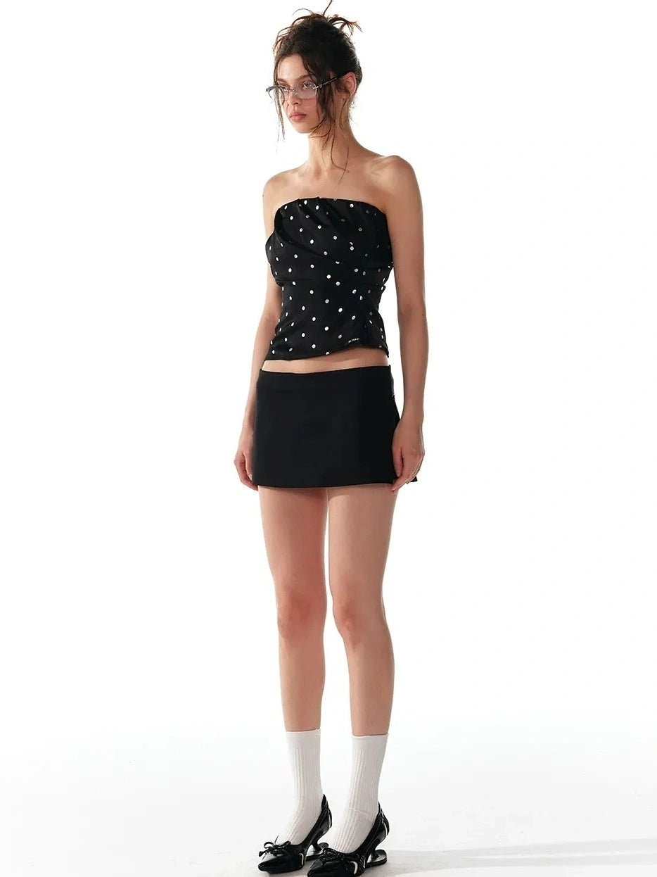 ALINNV STUDIO Silver Dot Pleated Strapless Crop Top Bikini