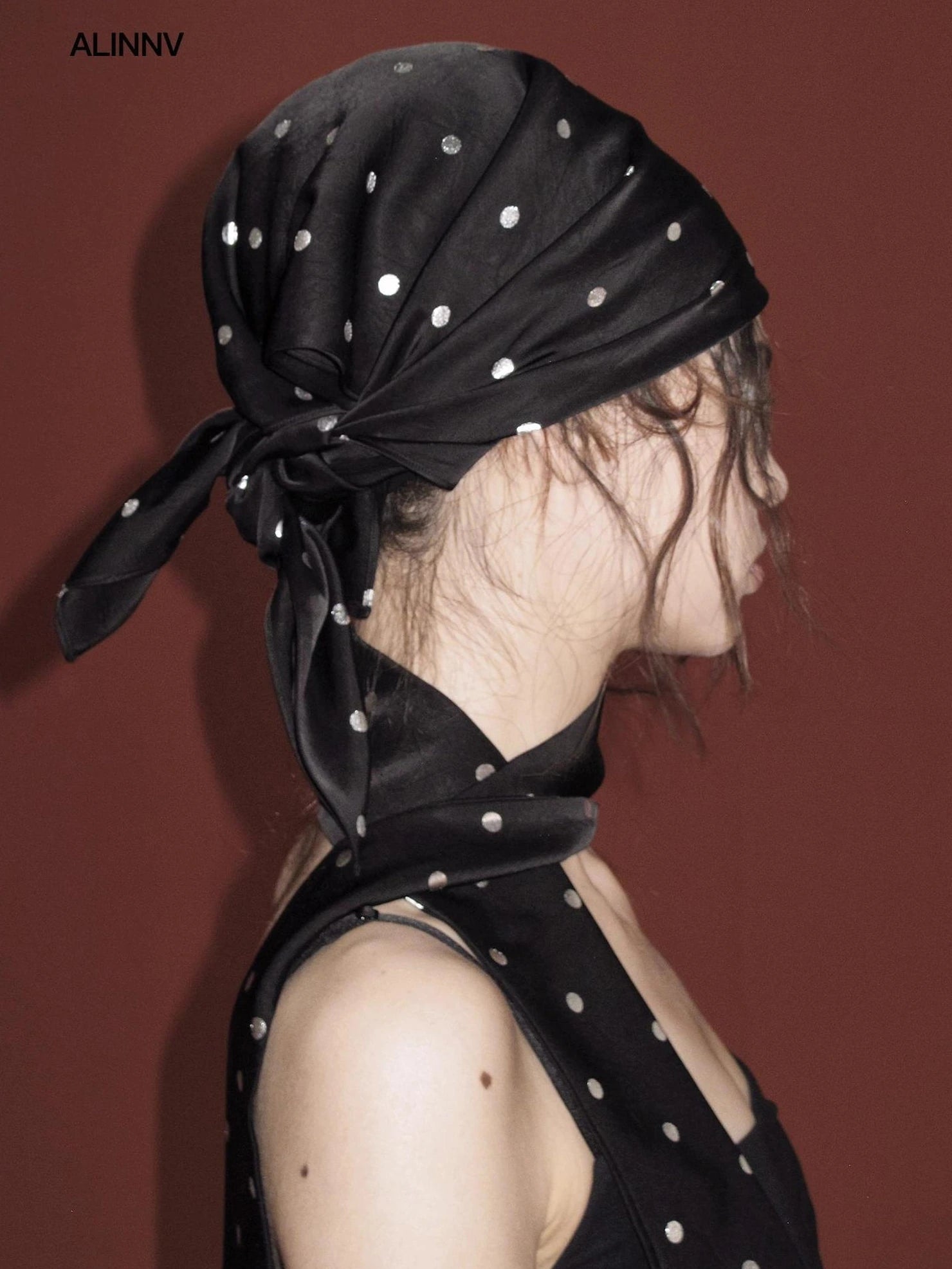 ALINNV STUDIO Silver Dot Square Scarf For Summer Accessories