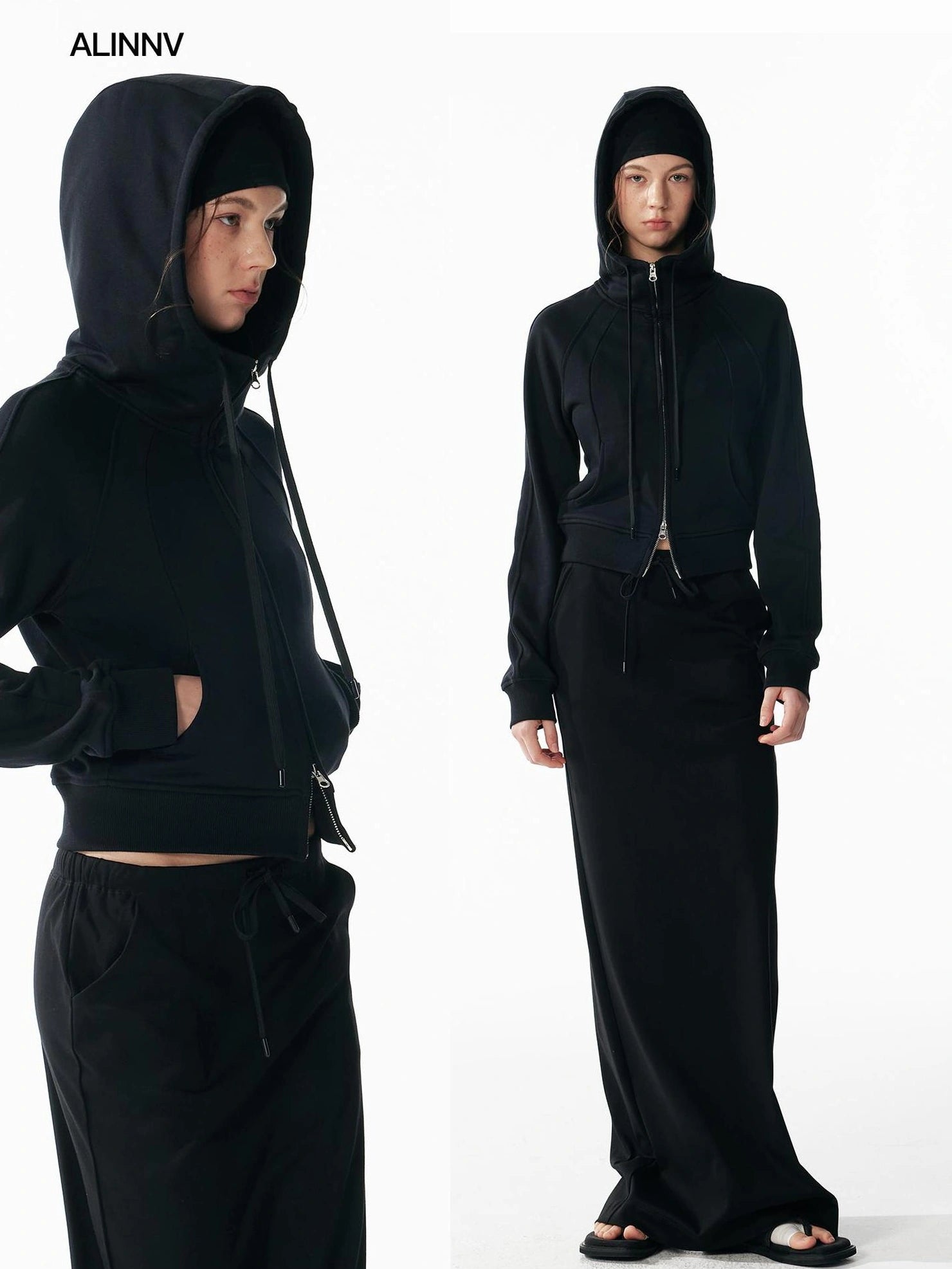 ALINNV STUDIO Slim Fit Cropped Hooded Zip Up Sweatshirt Hoodies/Sweatshirt