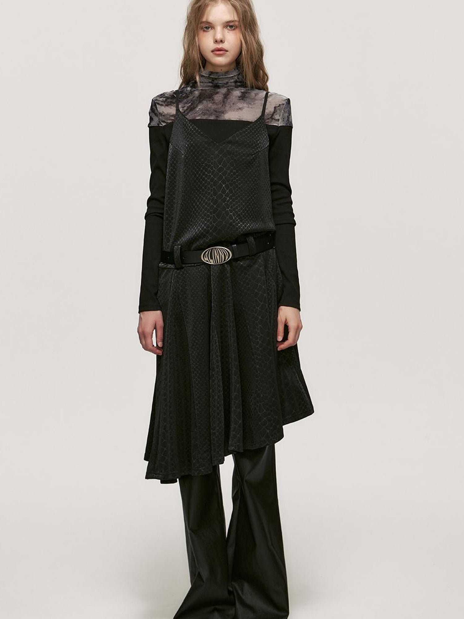 ALINNV STUDIO Snake Print Slip Dress Adjustable Strap Knee Length