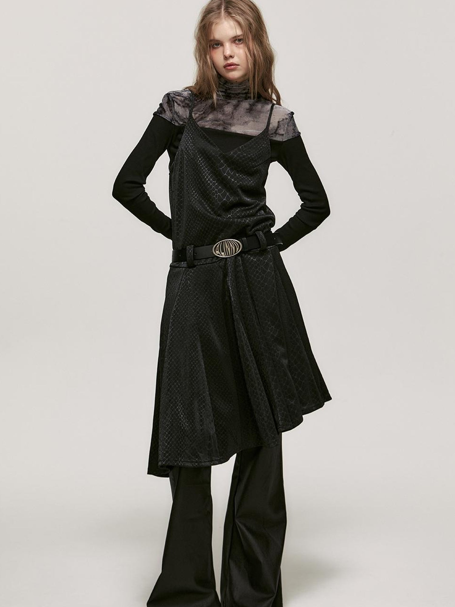 ALINNV STUDIO Snake Print Slip Dress Adjustable Strap Knee Length