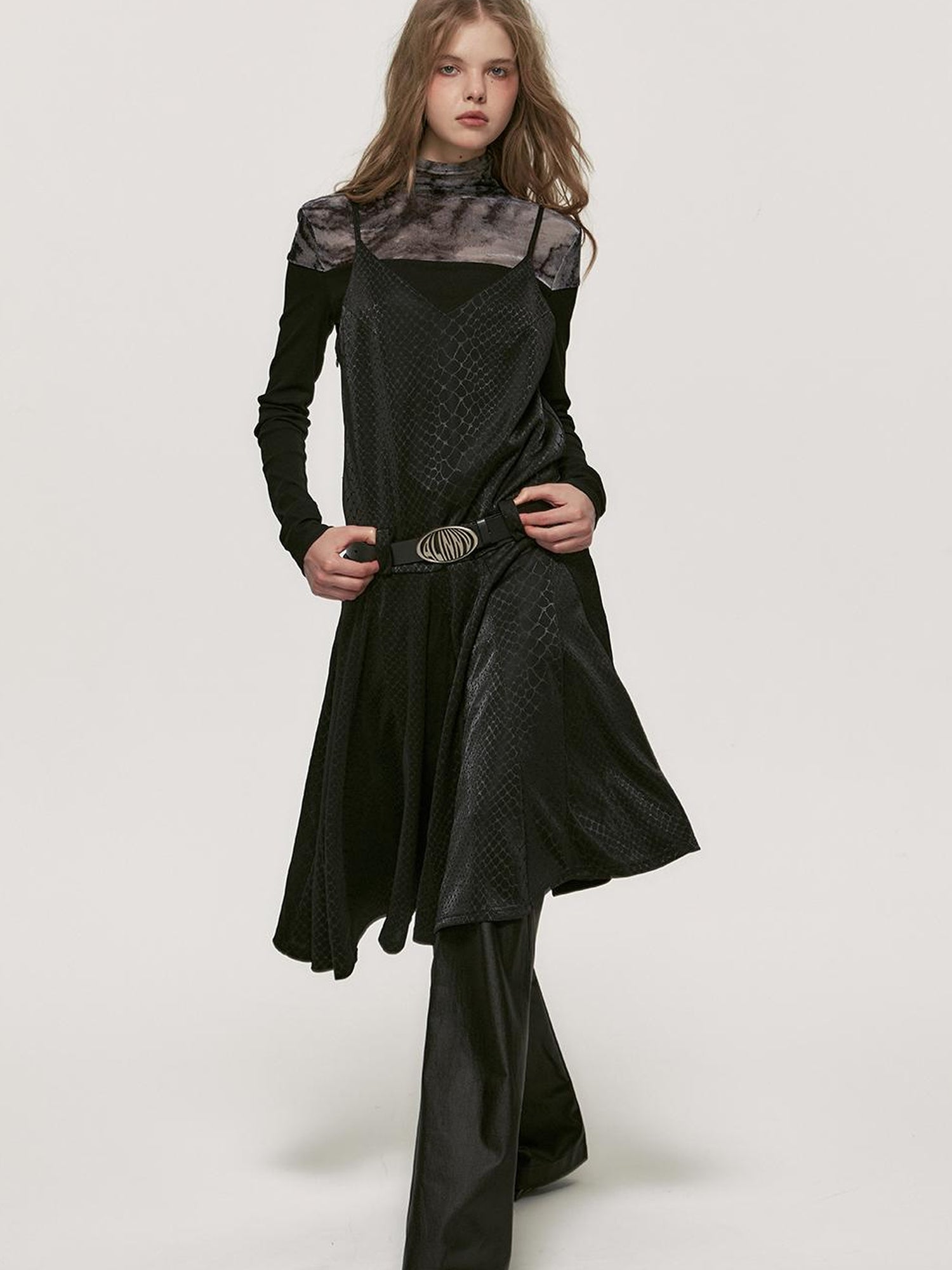 ALINNV STUDIO Snake Print Slip Dress Adjustable Strap Knee Length