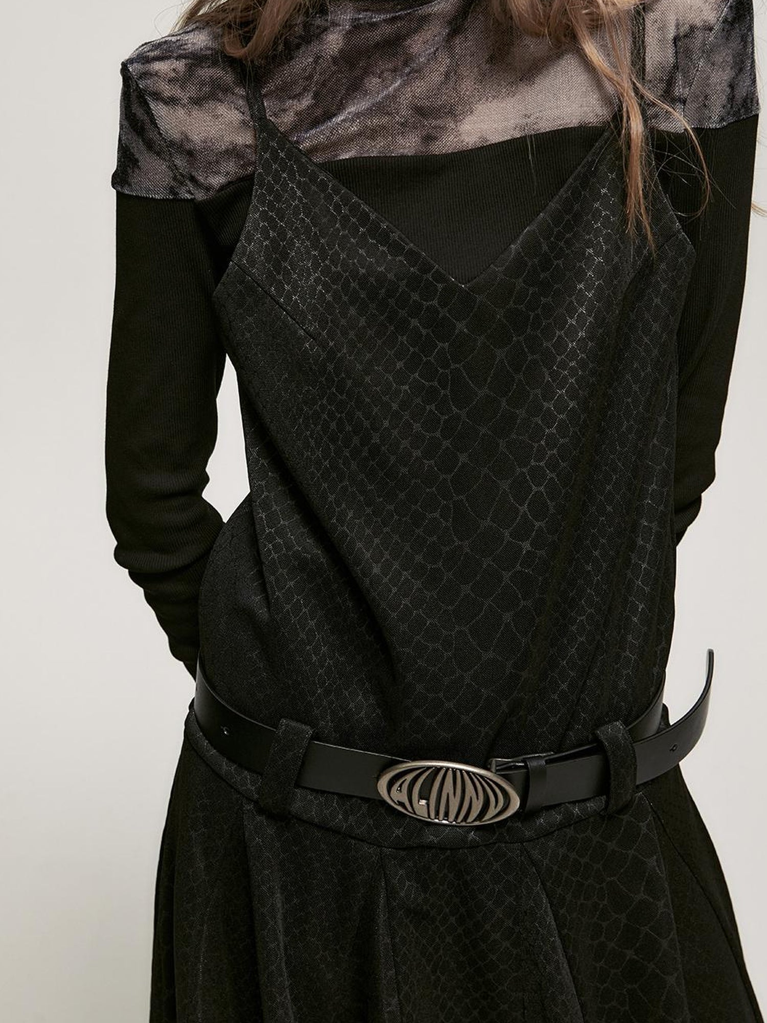 ALINNV STUDIO Snake Print Slip Dress Adjustable Strap Knee Length