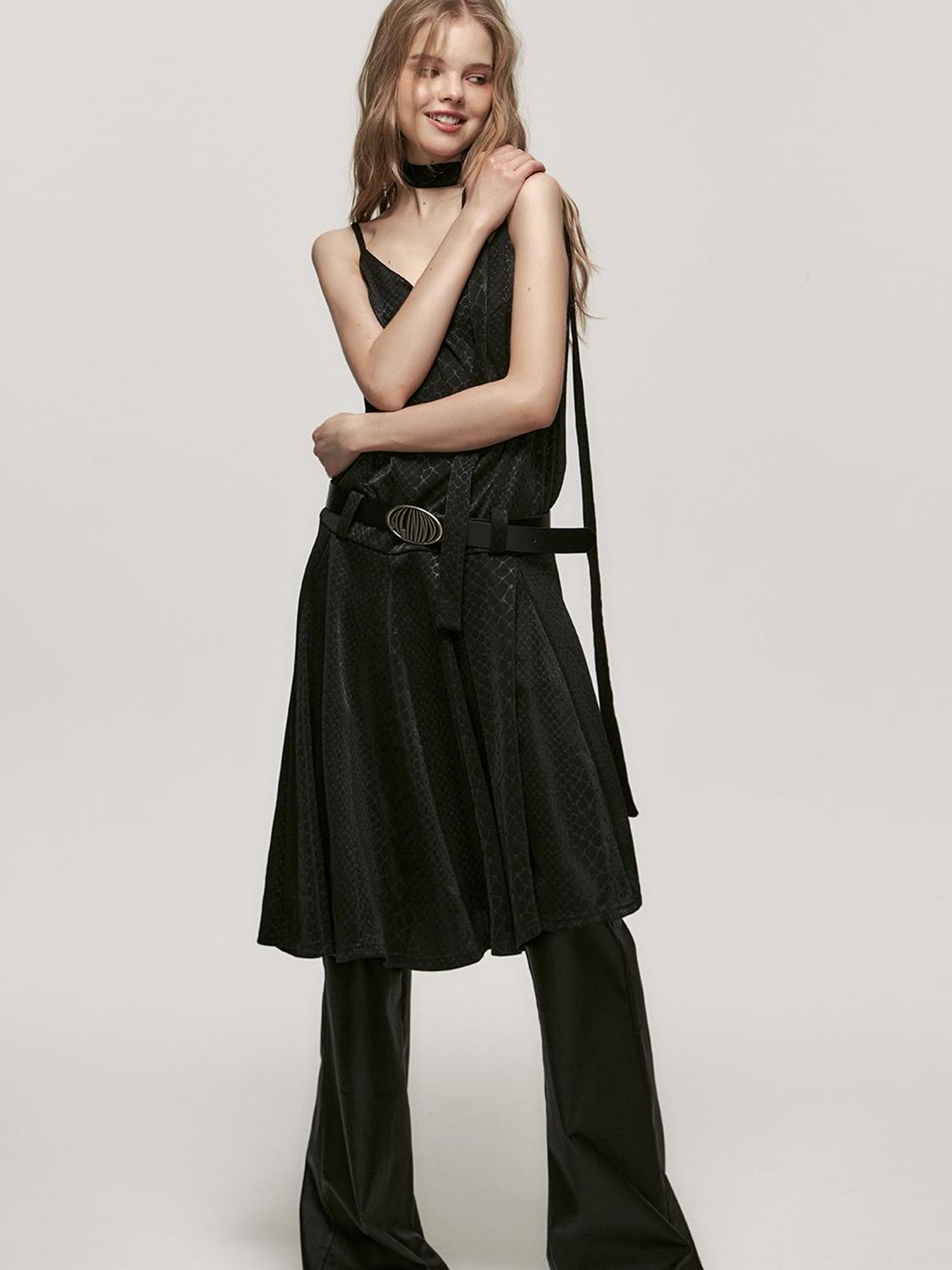 ALINNV STUDIO Snake Print Slip Dress Adjustable Strap Knee Length