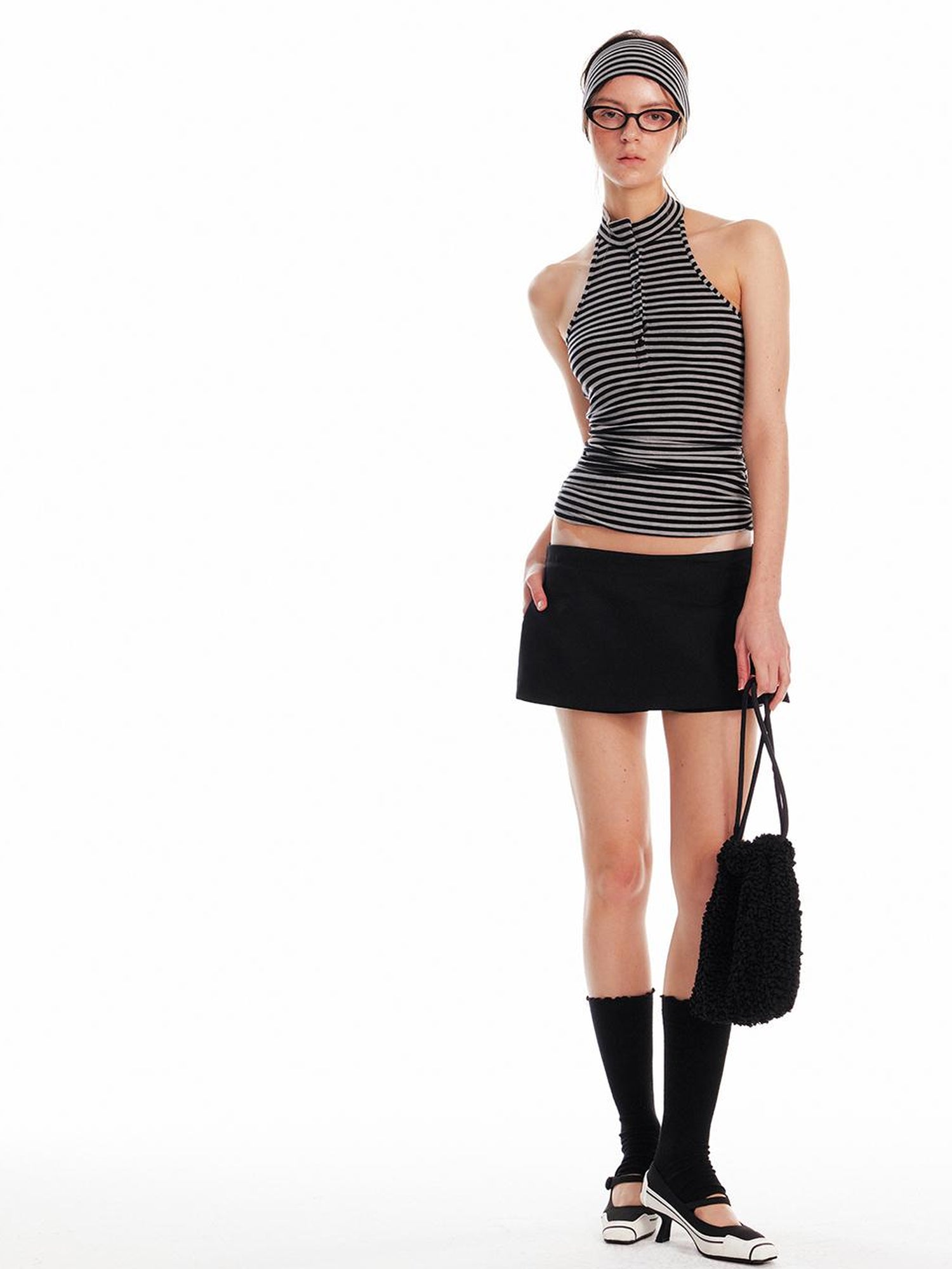 ALINNV STUDIO Strappy Backless Knit Top V Neck T Shirt Long Sleeve