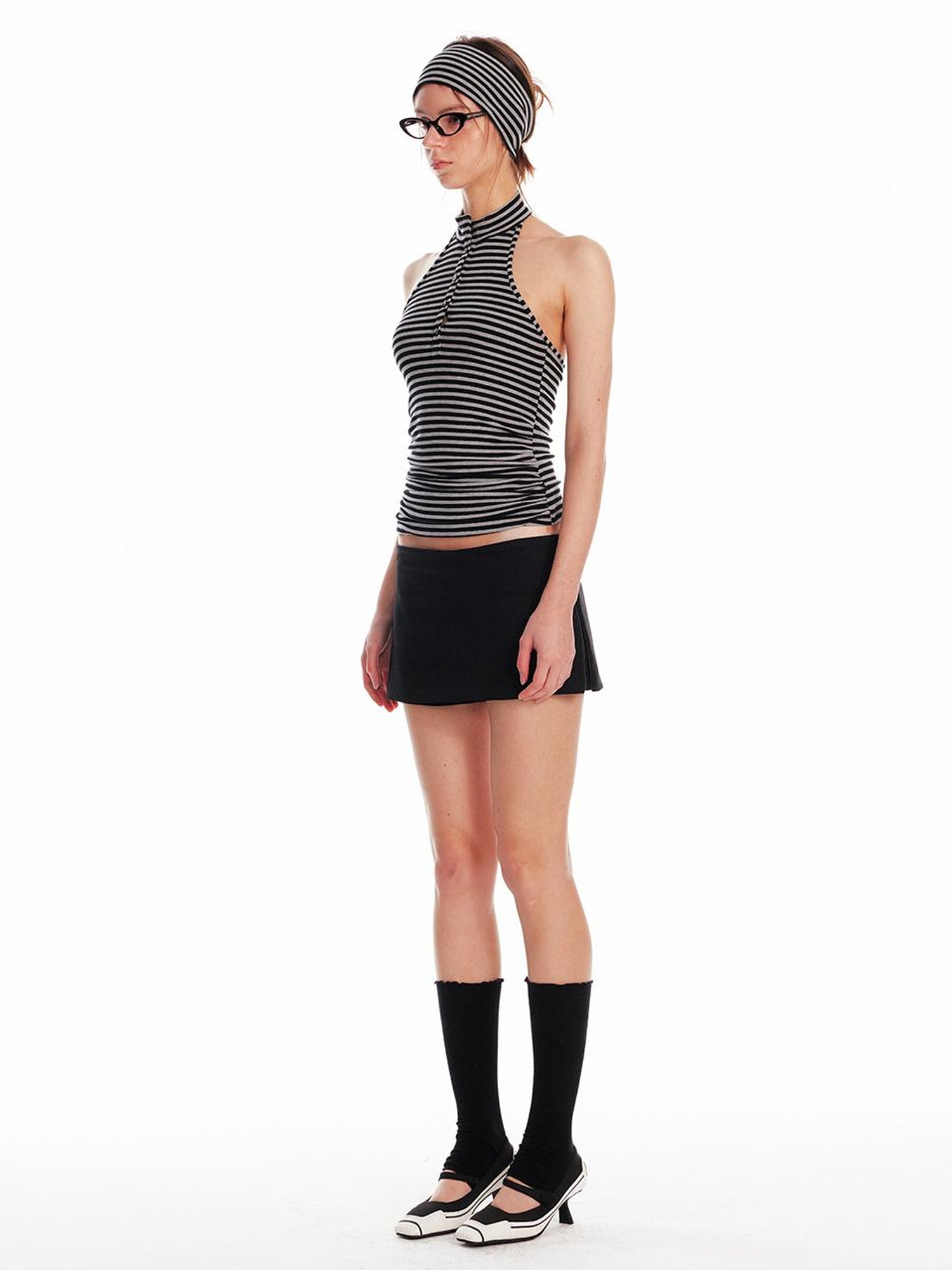 ALINNV STUDIO Strappy Backless Knit Top V Neck T Shirt Long Sleeve