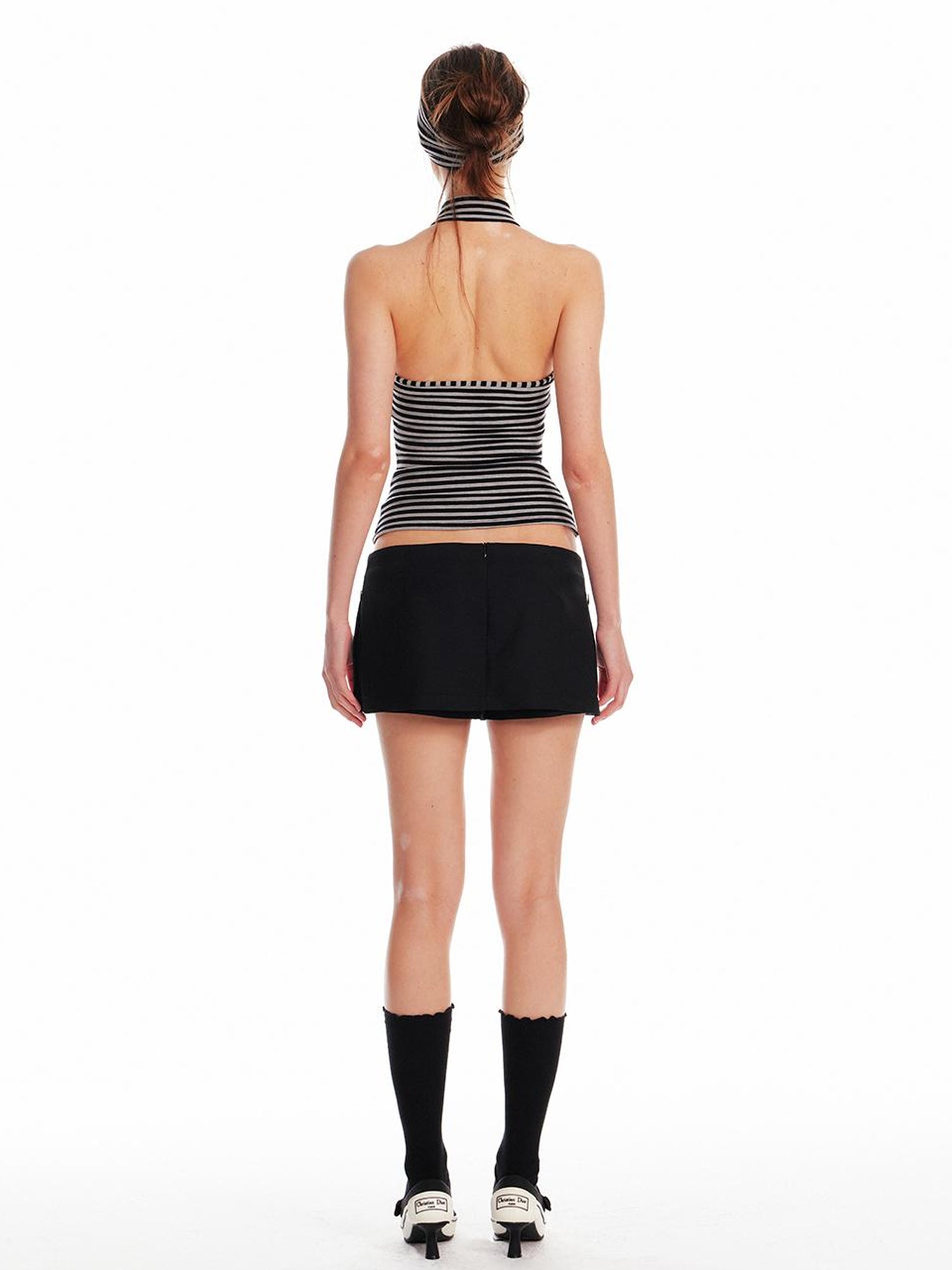 ALINNV STUDIO Strappy Backless Knit Top V Neck T Shirt Long Sleeve