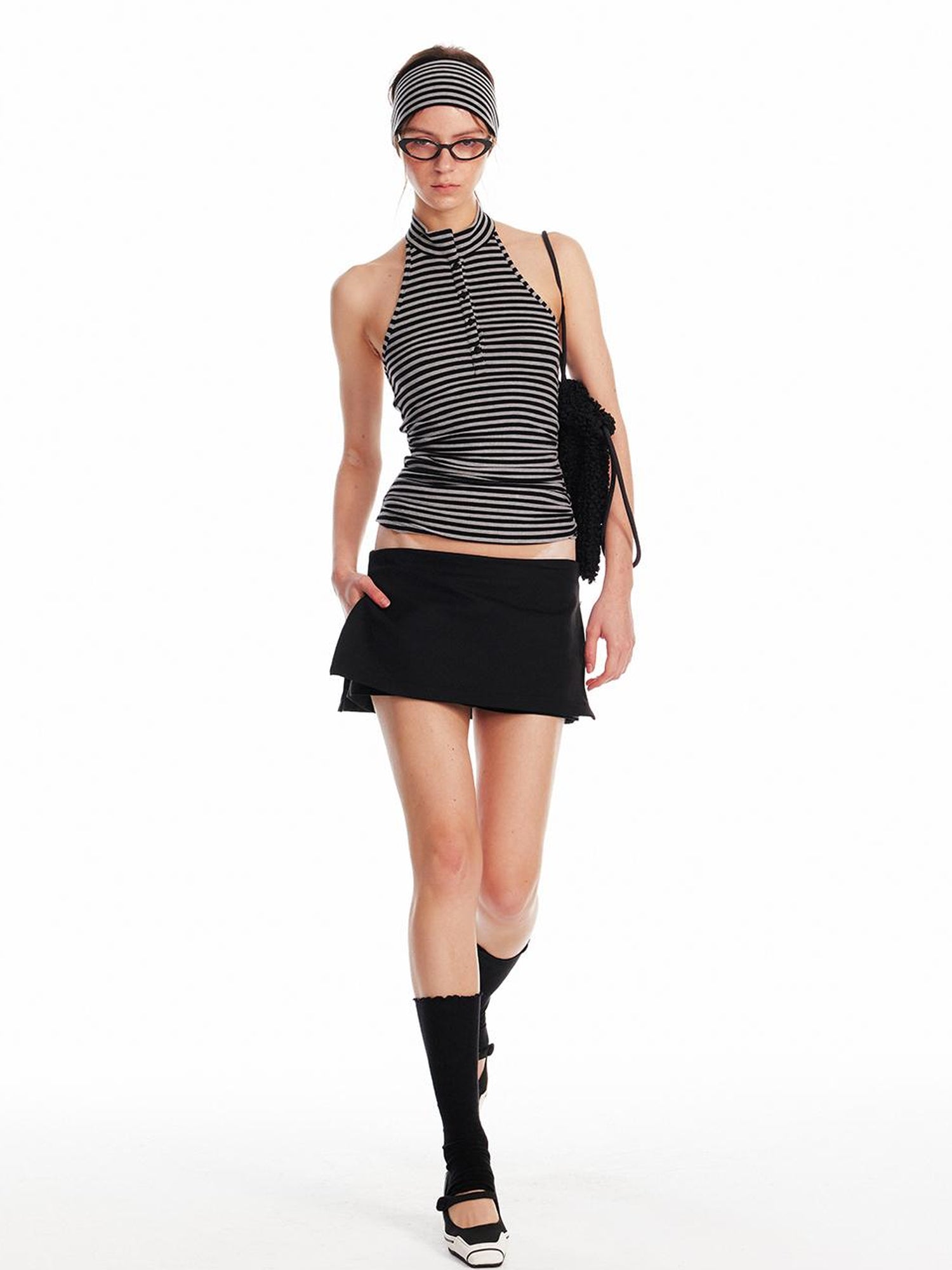 ALINNV STUDIO Strappy Backless Knit Top V Neck T Shirt Long Sleeve