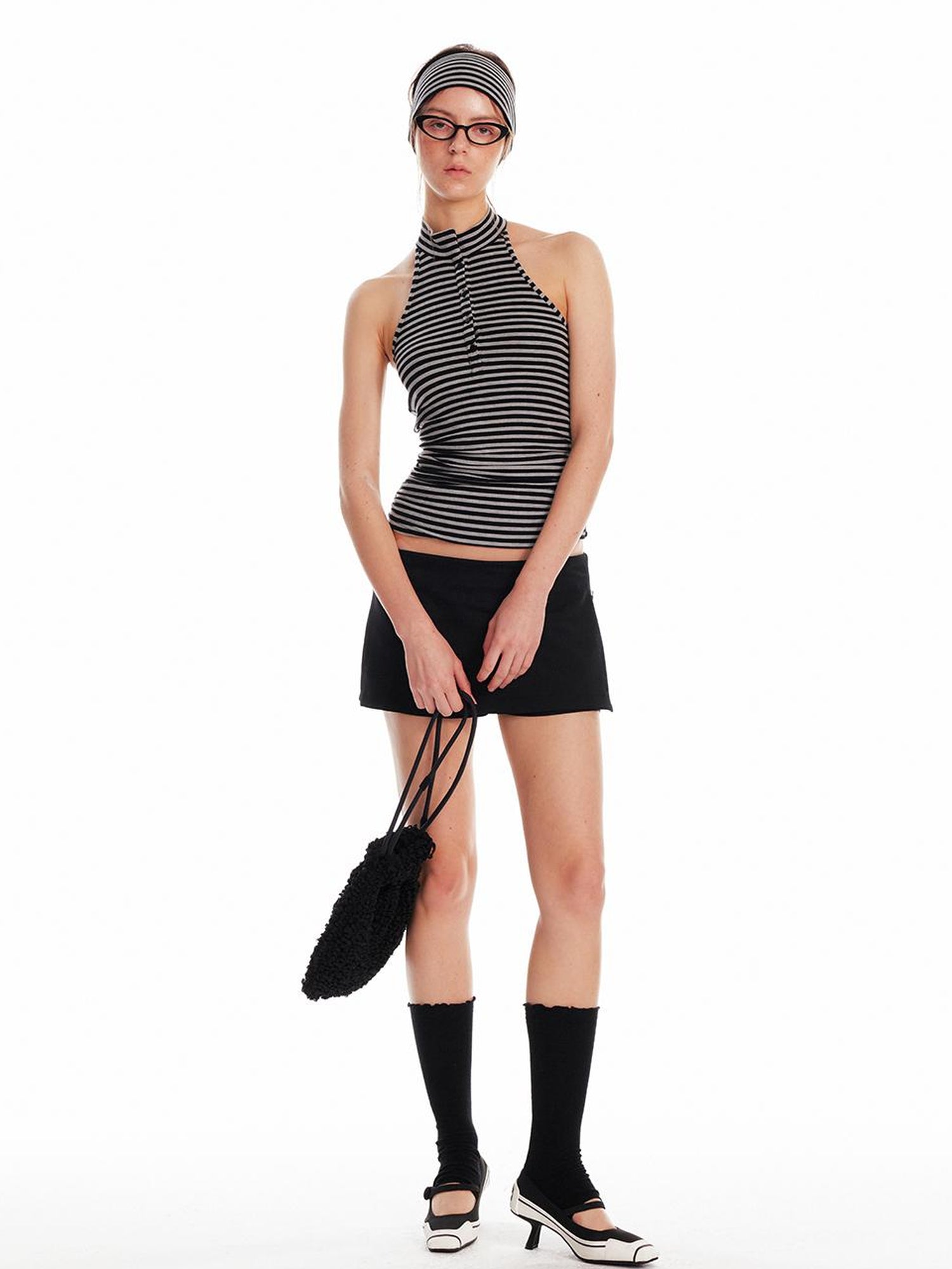 ALINNV STUDIO Strappy Backless Knit Top V Neck T Shirt Long Sleeve