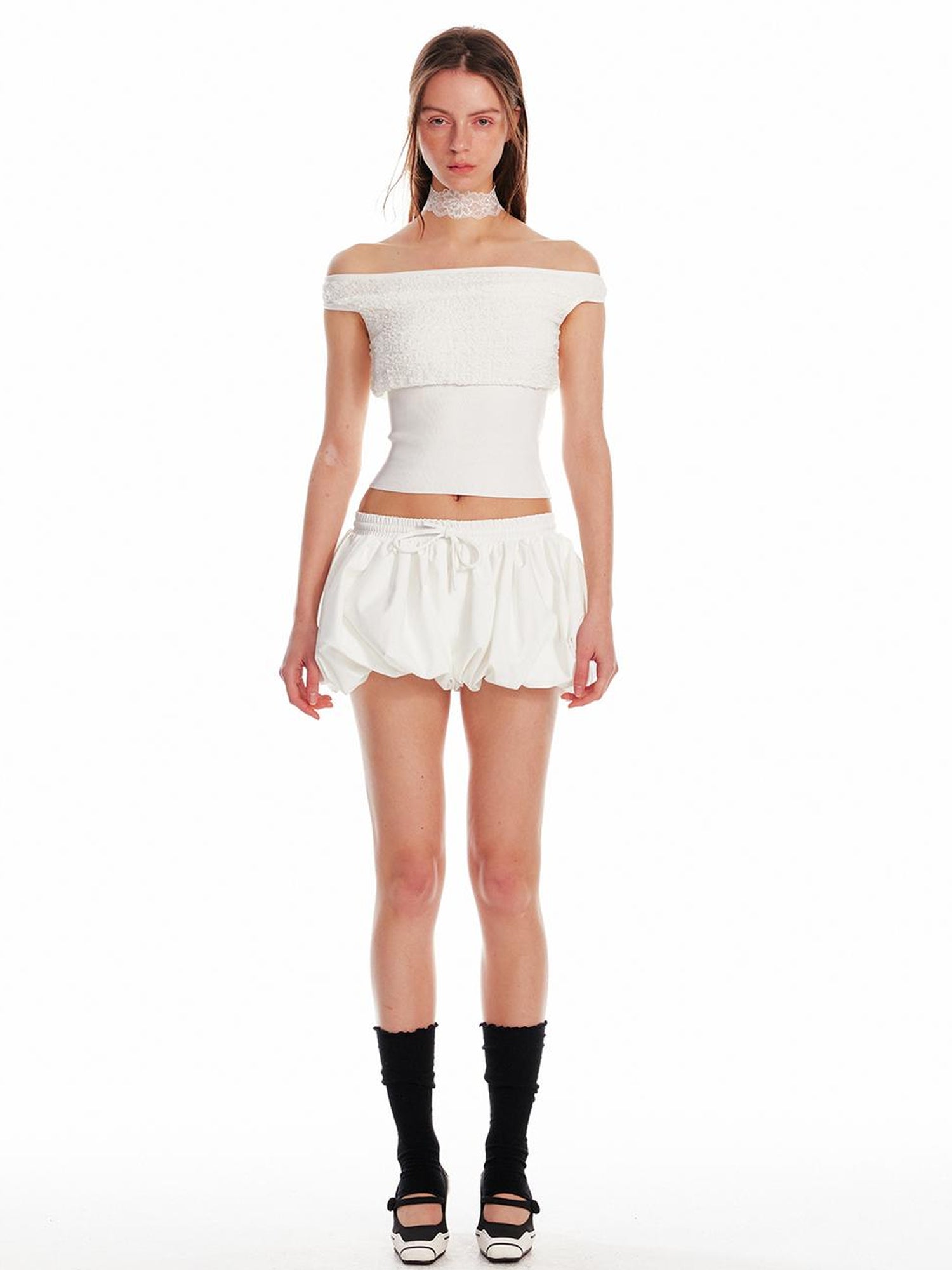 ALINNV STUDIO Textured Bubble Shorts With Elastic Waist