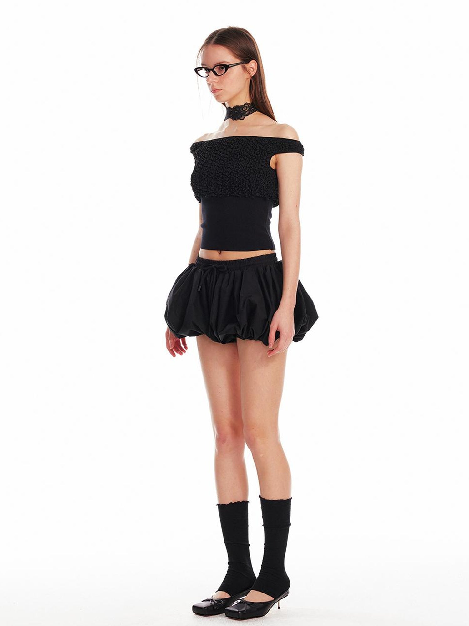 ALINNV STUDIO Textured Bubble Shorts With Elastic Waist