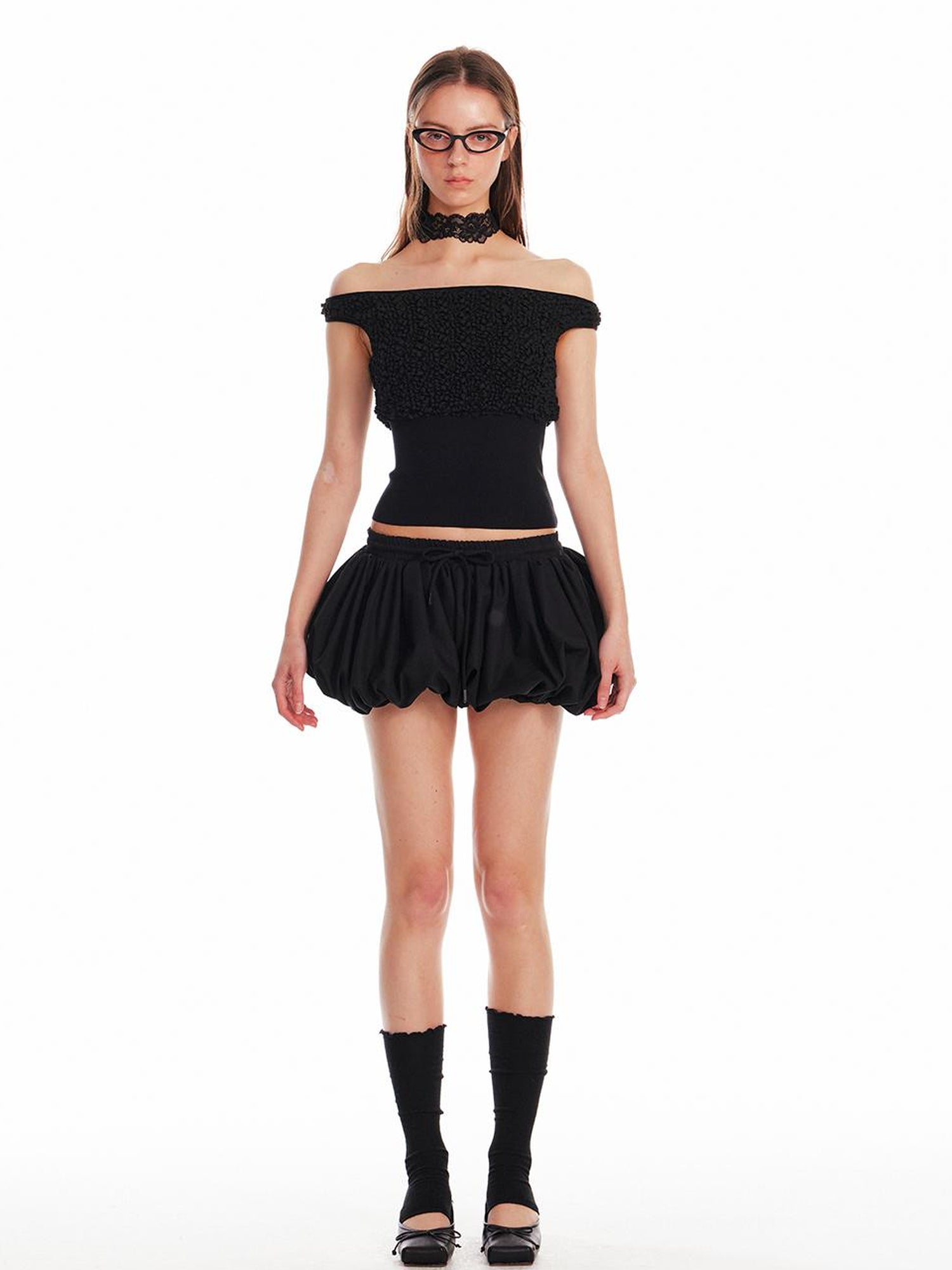 ALINNV STUDIO Textured Bubble Shorts With Elastic Waist