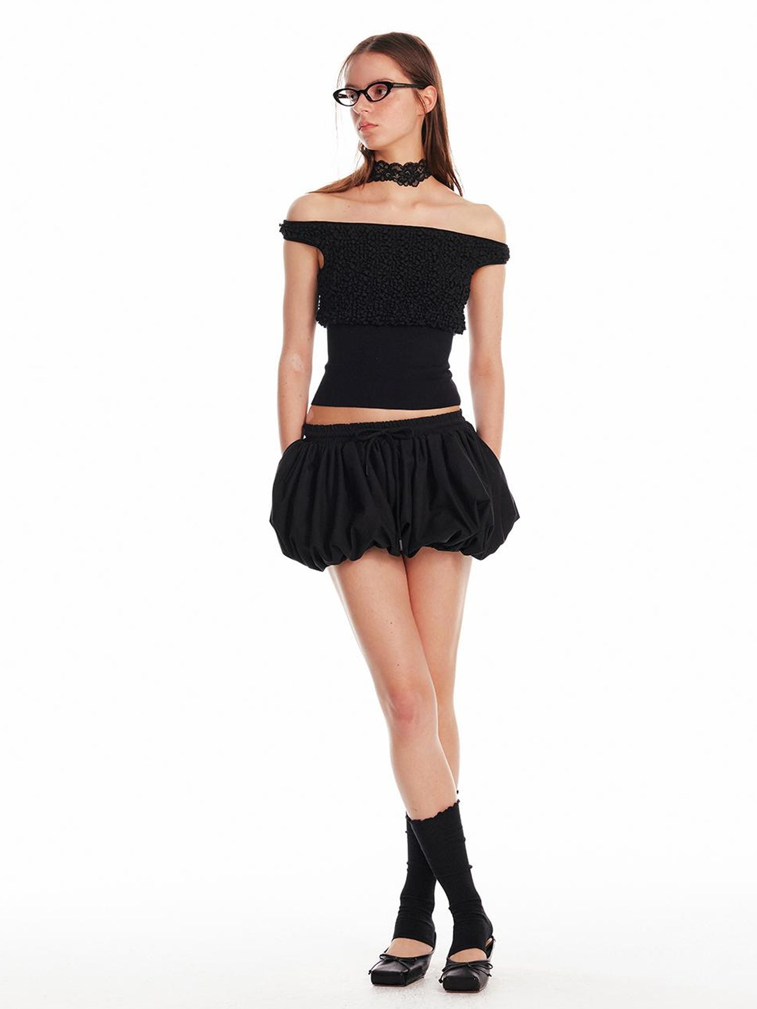 ALINNV STUDIO Textured Bubble Shorts With Elastic Waist