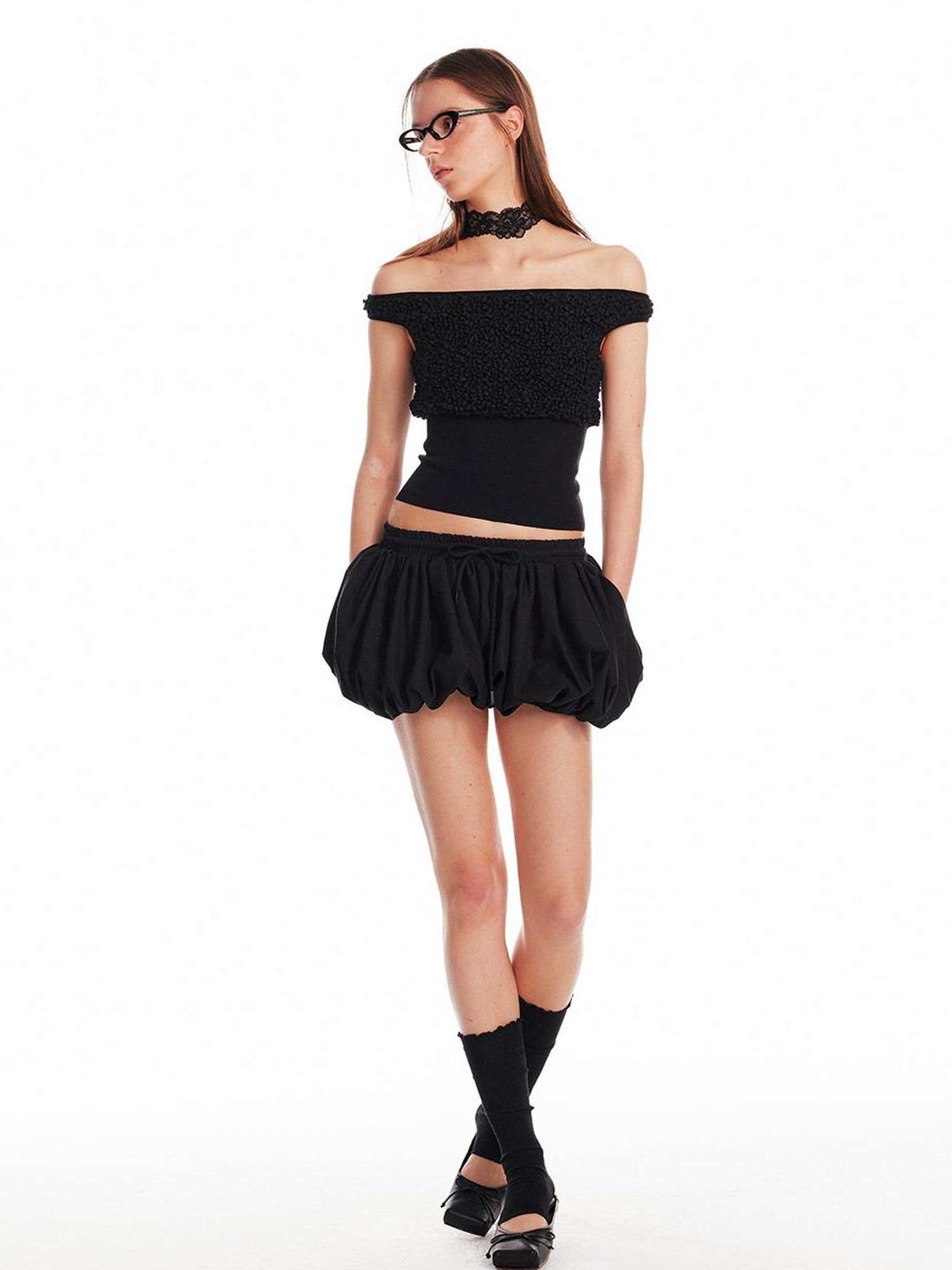 ALINNV STUDIO Textured Bubble Shorts With Elastic Waist