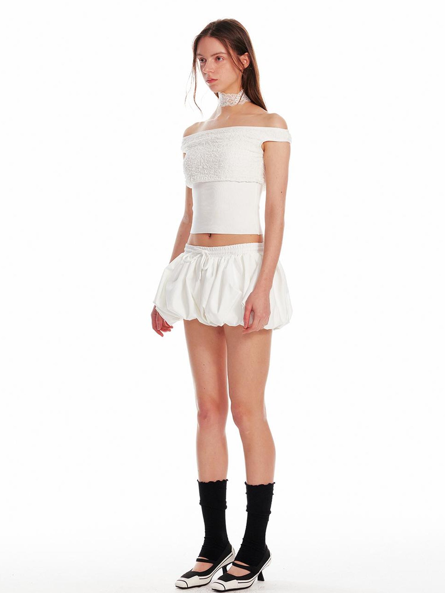 ALINNV STUDIO Textured Bubble Shorts With Elastic Waist
