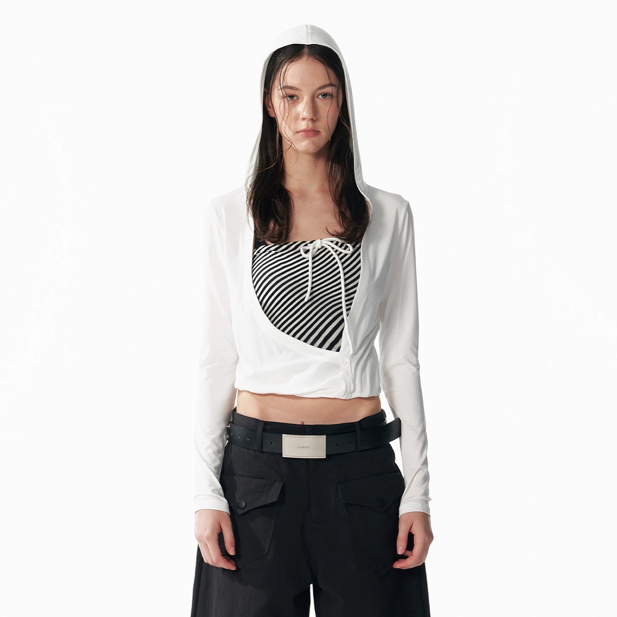 ALINNV_STUDIO_Two_Layer_Hooded_Crop_Top_With_Drawstring_And_Asymmetrical_Hem_MISSTT