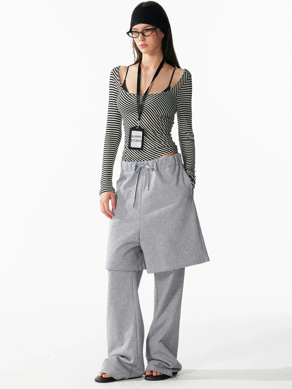 ALINNV STUDIO Urban Loose Fit Layered Hem Jogger Pants Pants