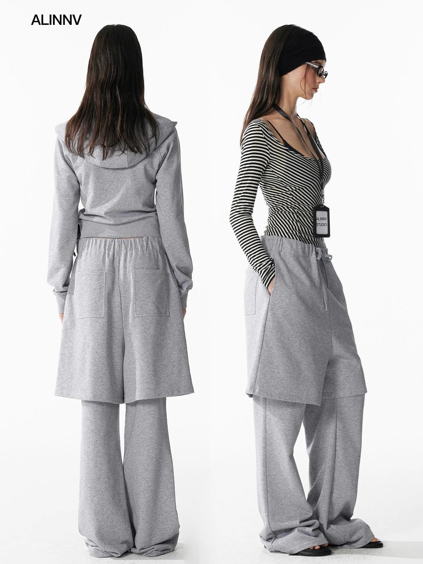 ALINNV STUDIO Urban Loose Fit Layered Hem Jogger Pants Pants