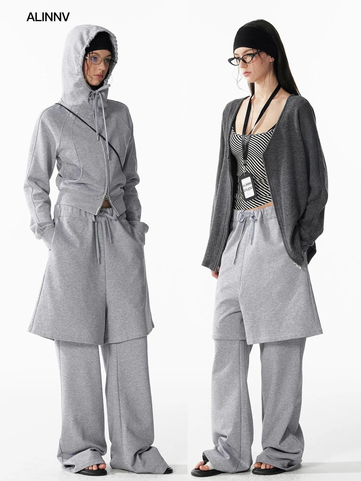 ALINNV STUDIO Urban Loose Fit Layered Hem Jogger Pants Pants