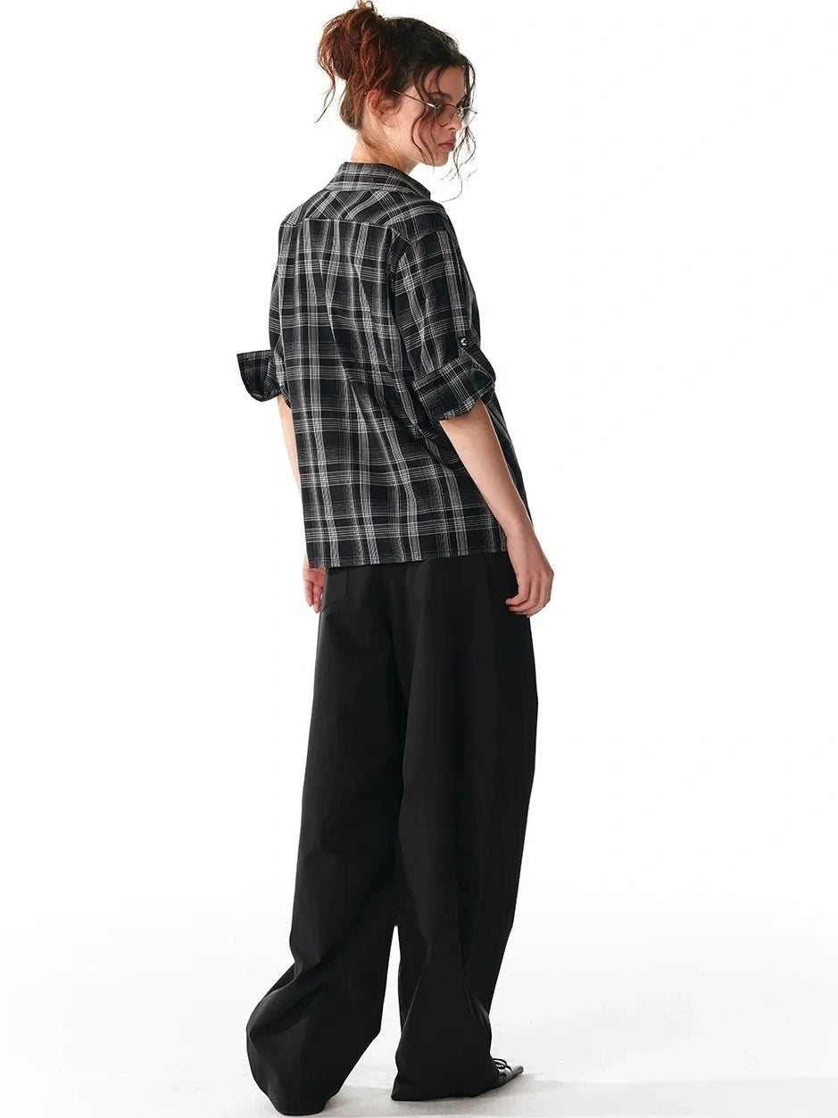 ALINNV STUDIO V-Neck Checked Shirt With Roll-Up Sleeves Shirts