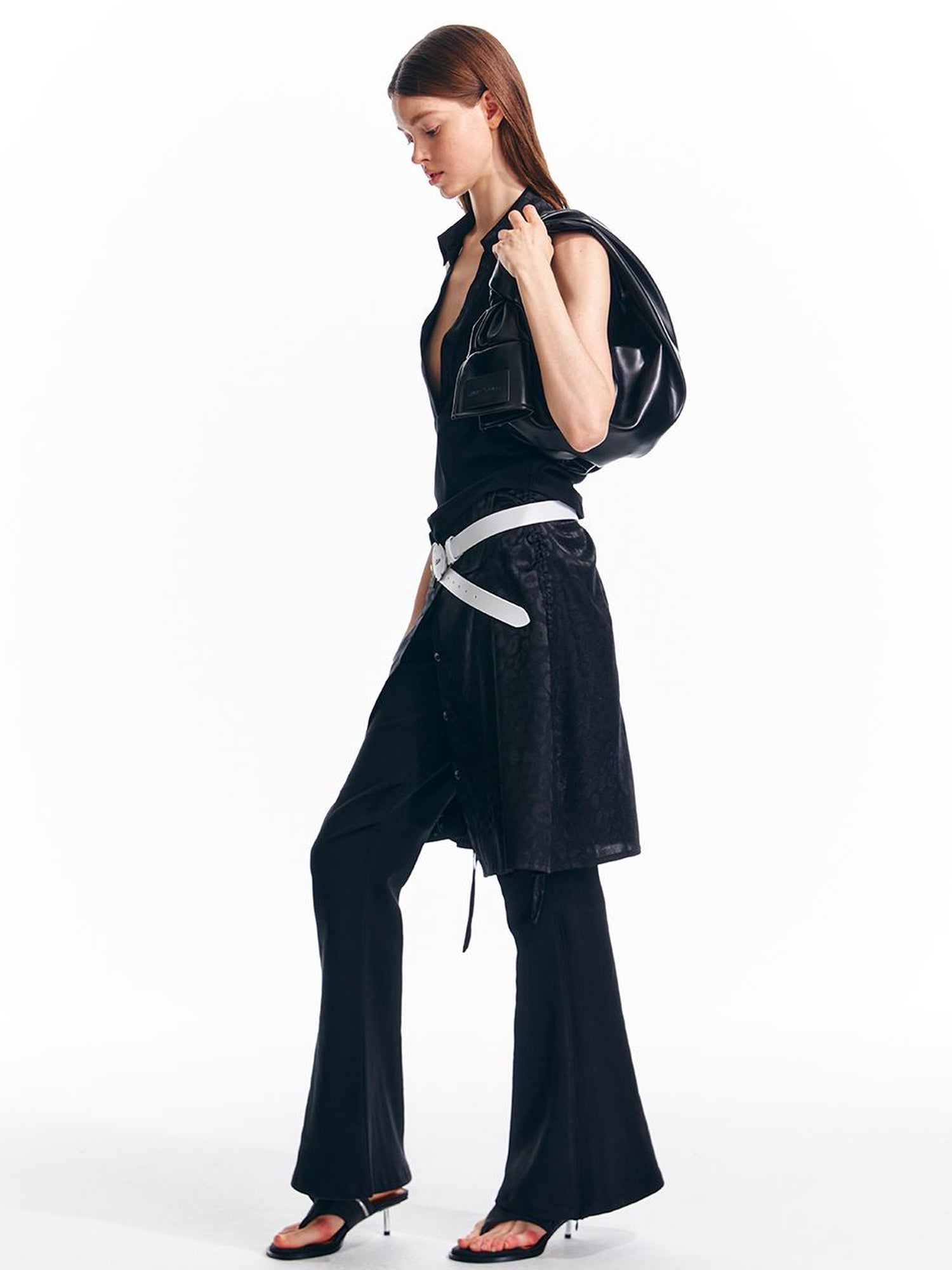 ALINNV STUDIO V-Neck Halter Backless Maxi Dress Adjustable Slit