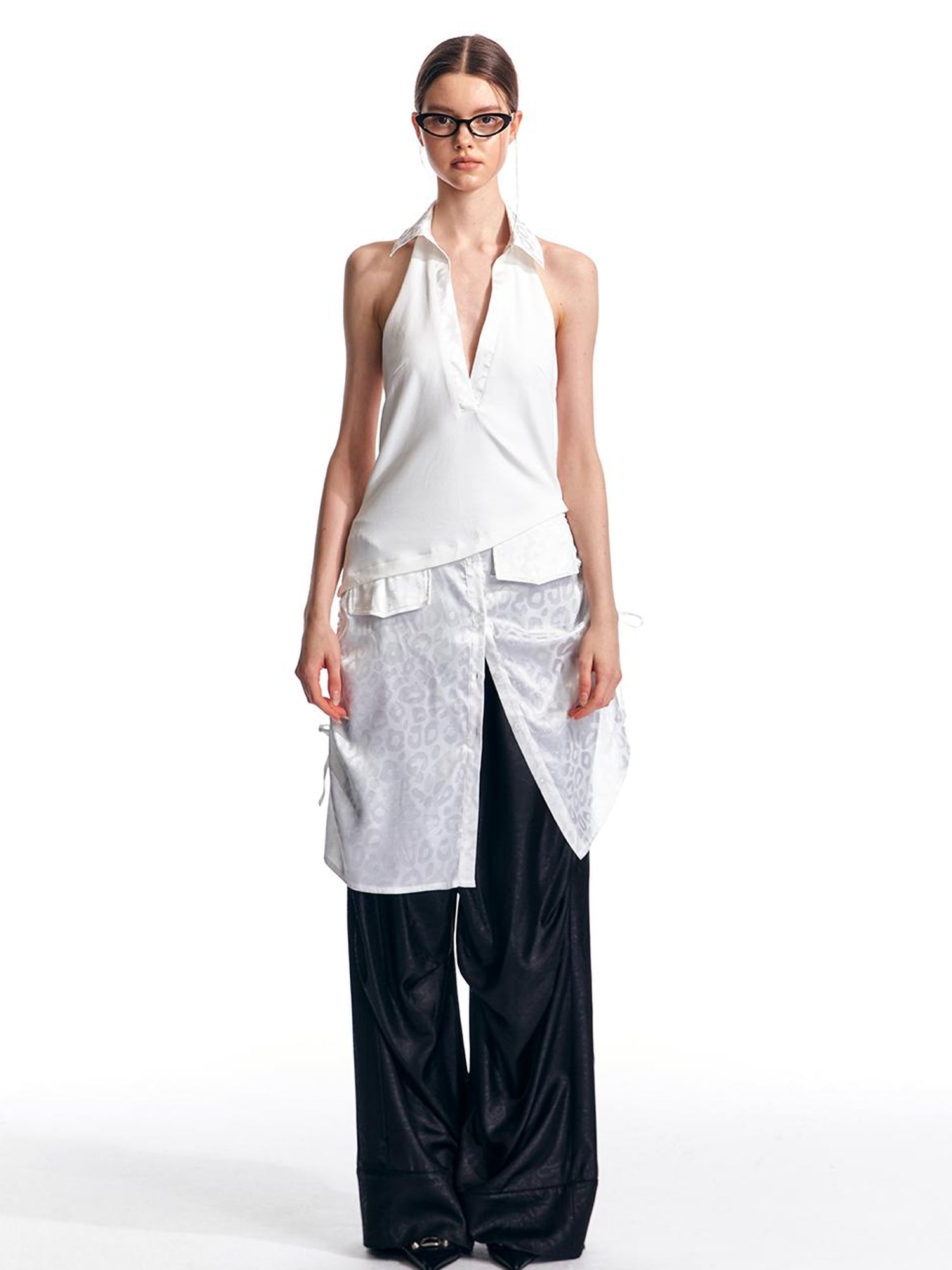 ALINNV STUDIO V-Neck Halter Backless Maxi Dress Adjustable Slit