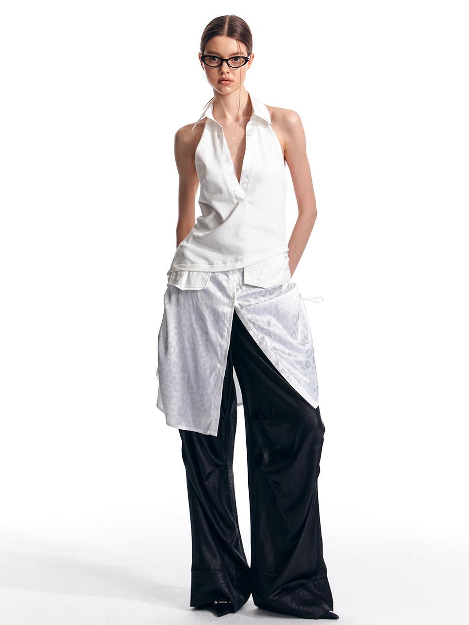 ALINNV STUDIO V-Neck Halter Backless Maxi Dress Adjustable Slit