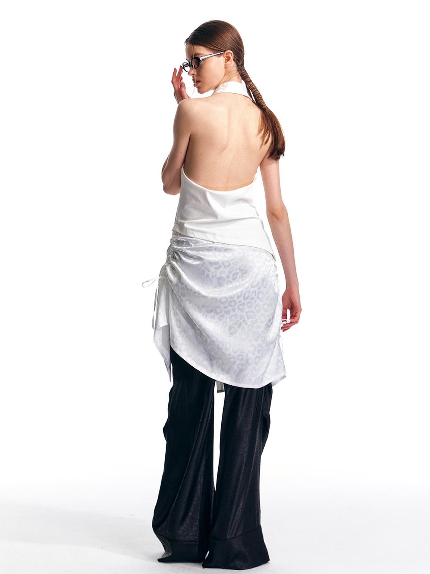 ALINNV STUDIO V-Neck Halter Backless Maxi Dress Adjustable Slit