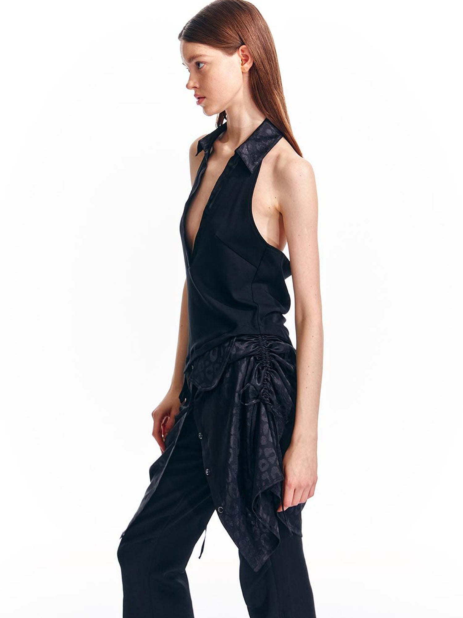 ALINNV STUDIO V-Neck Halter Backless Maxi Dress Adjustable Slit