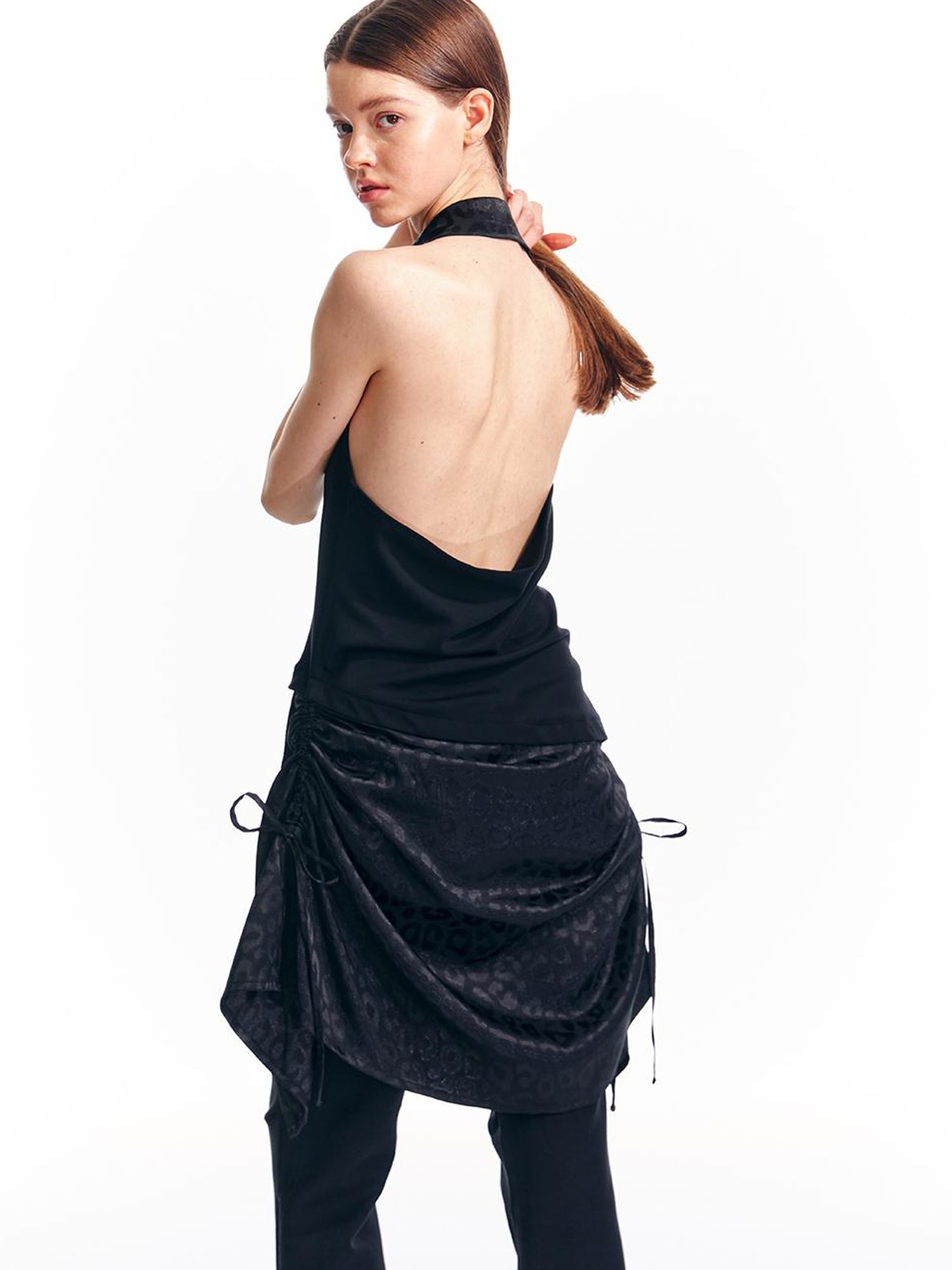 ALINNV STUDIO V-Neck Halter Backless Maxi Dress Adjustable Slit