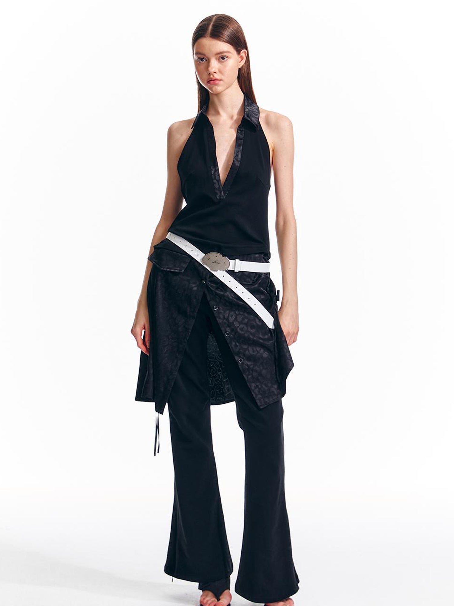 ALINNV STUDIO V-Neck Halter Backless Maxi Dress Adjustable Slit