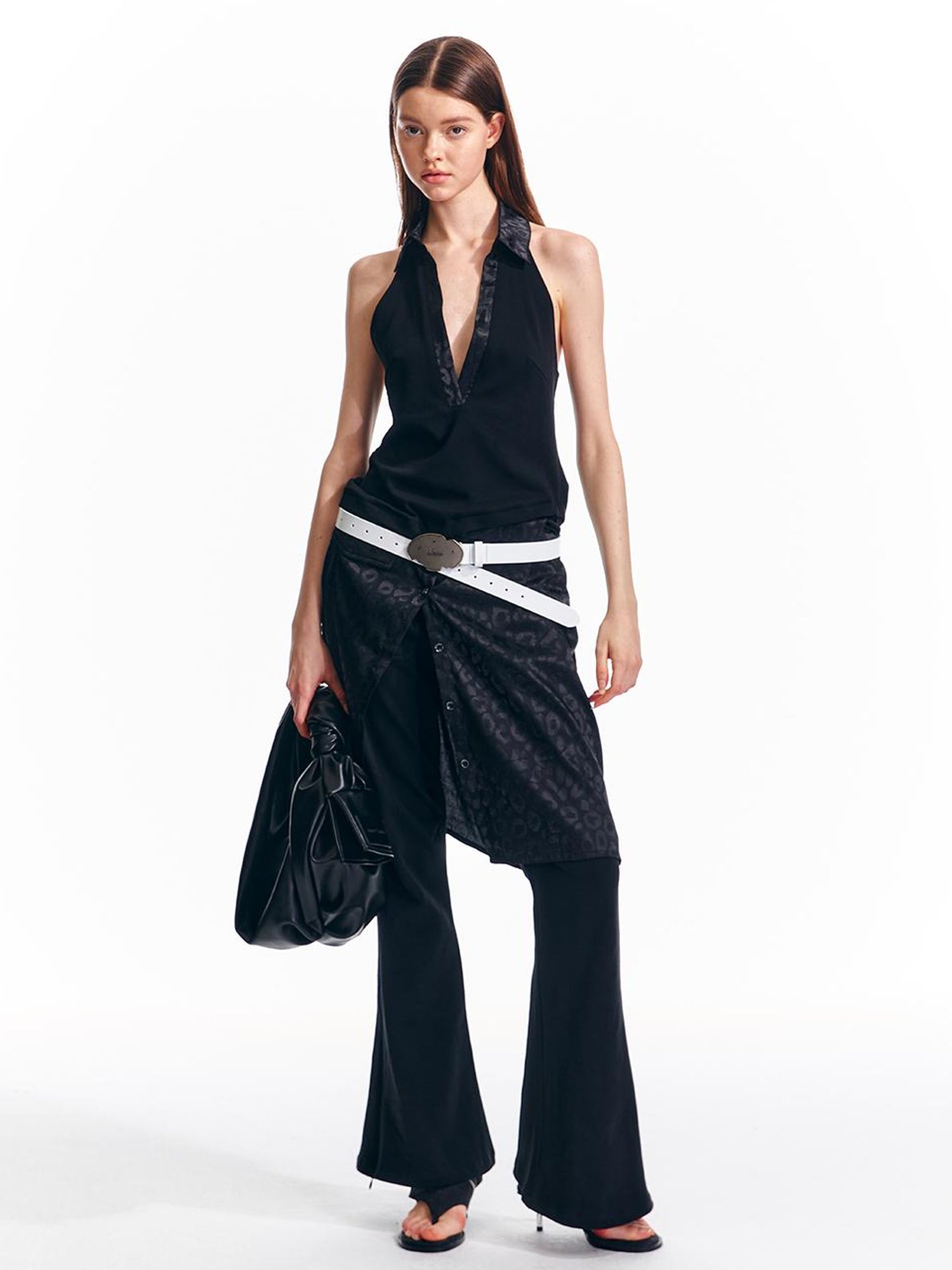 ALINNV STUDIO V-Neck Halter Backless Maxi Dress Adjustable Slit