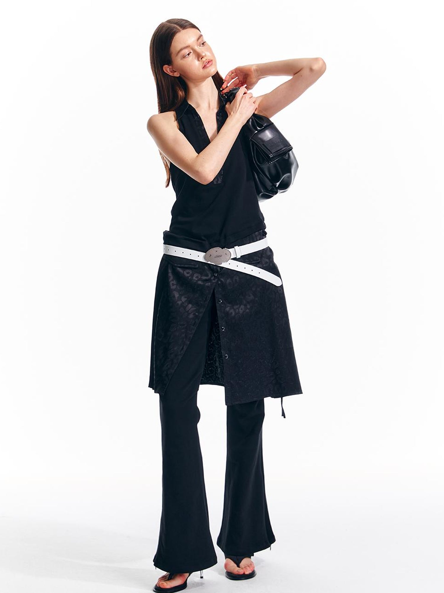 ALINNV STUDIO V-Neck Halter Backless Maxi Dress Adjustable Slit