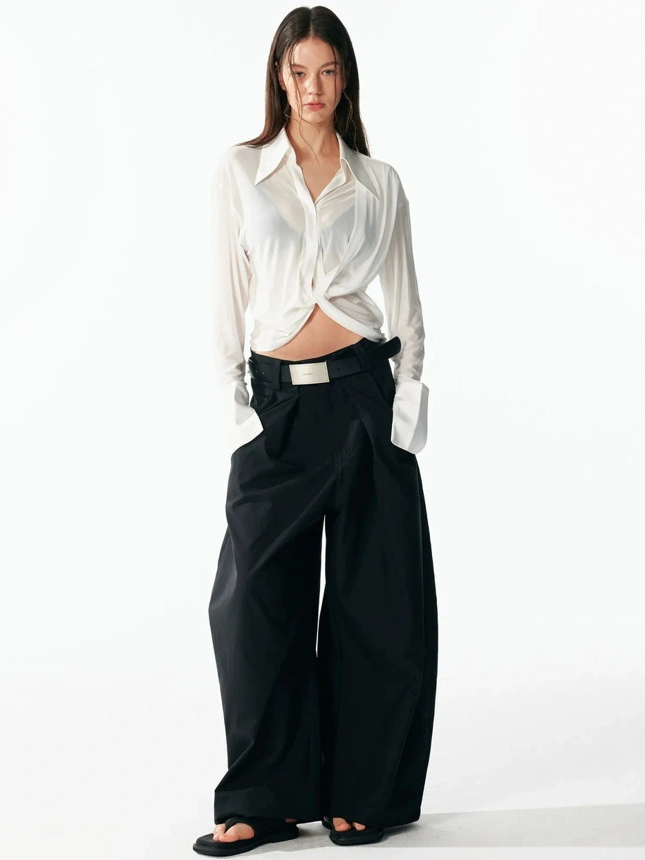 ALINNV STUDIO V-Neck Twist Detail Blouse With Flowy Sleeves Shirts