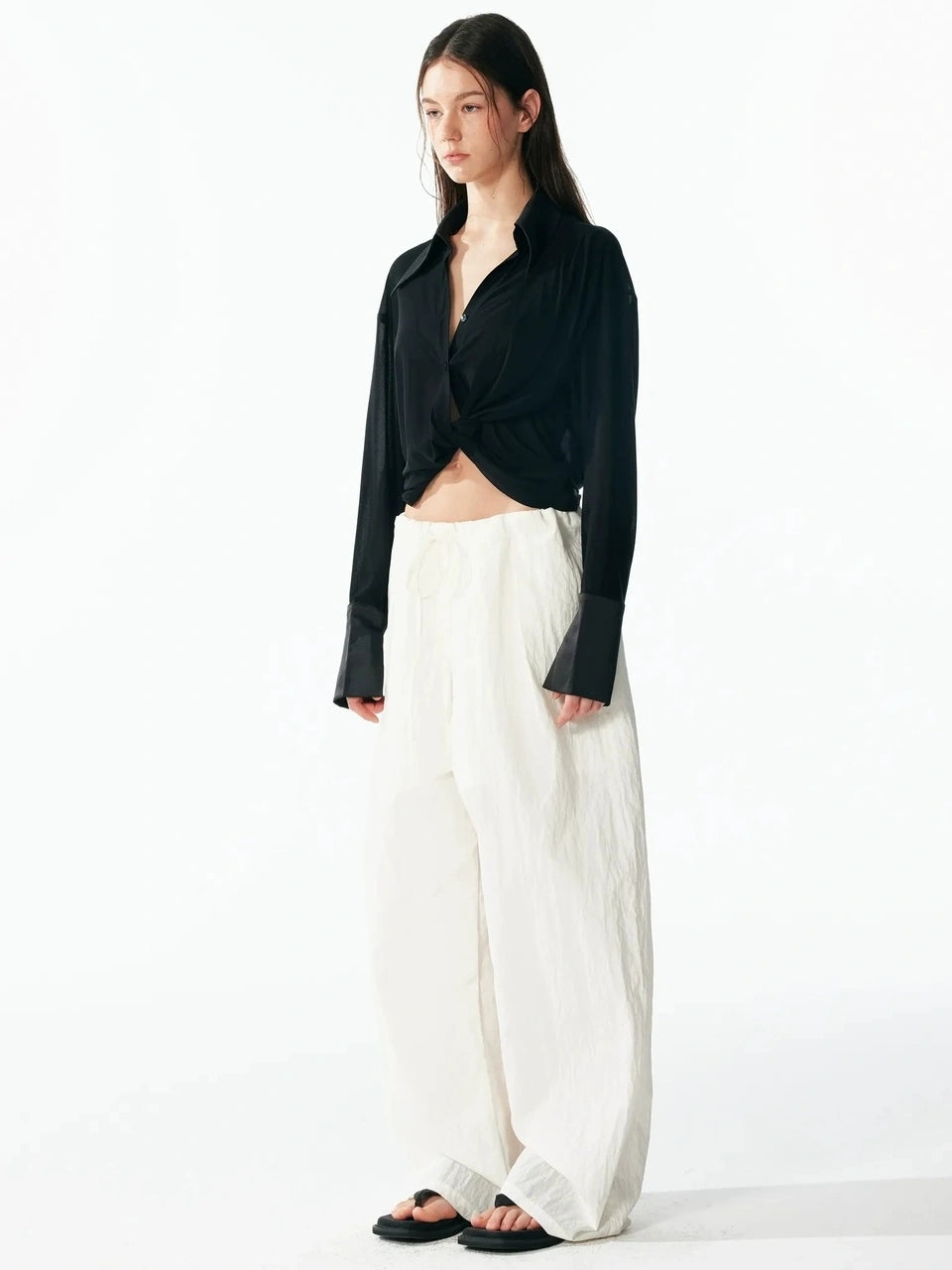 ALINNV STUDIO V-Neck Twist Detail Blouse With Flowy Sleeves Shirts