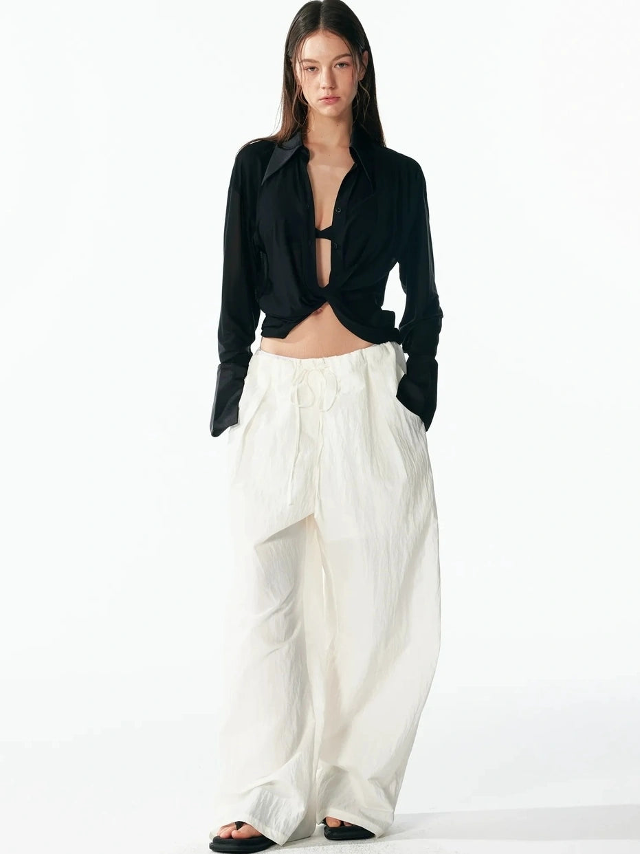 ALINNV STUDIO V-Neck Twist Detail Blouse With Flowy Sleeves Shirts