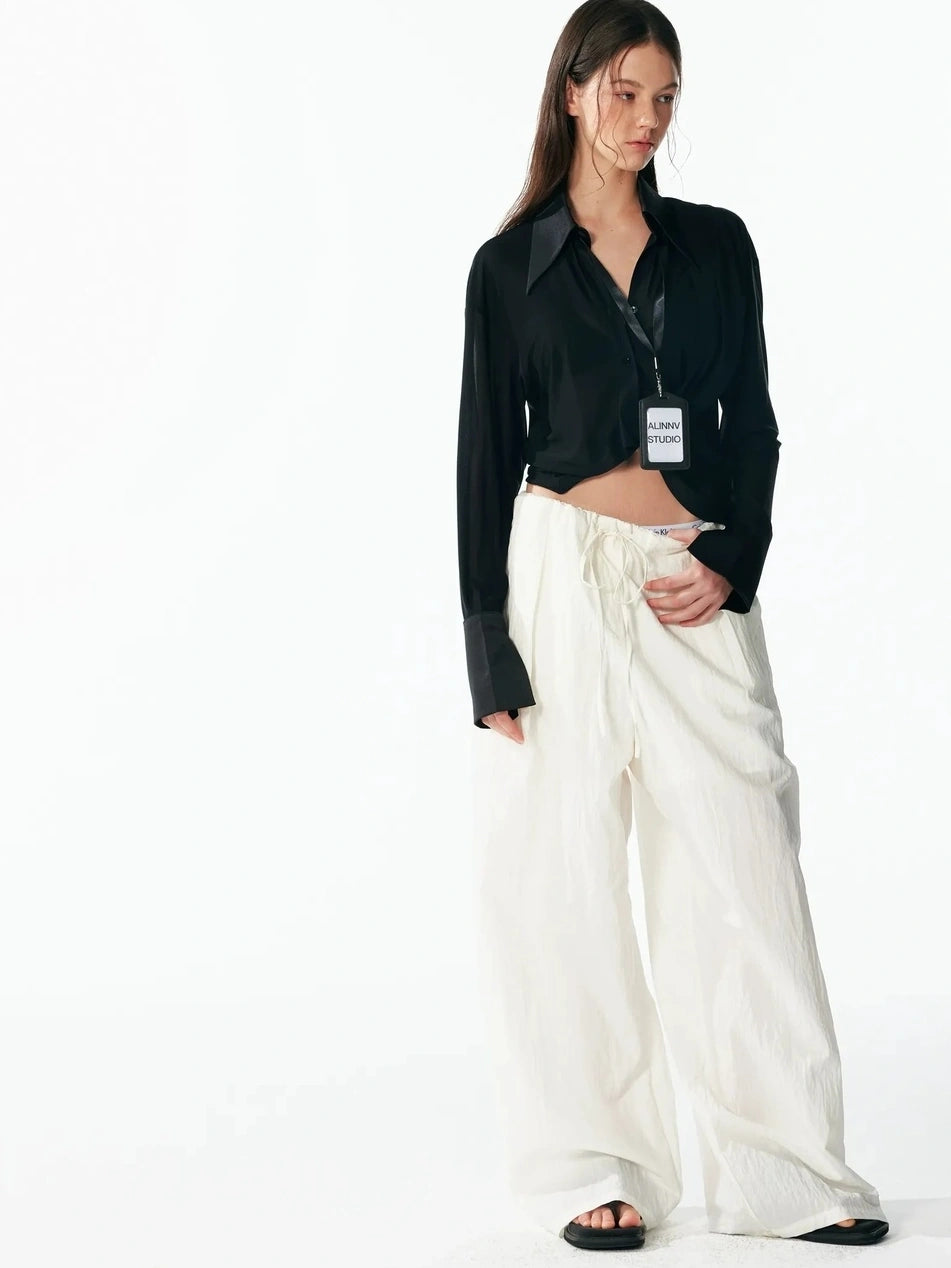 ALINNV STUDIO V-Neck Twist Detail Blouse With Flowy Sleeves Shirts